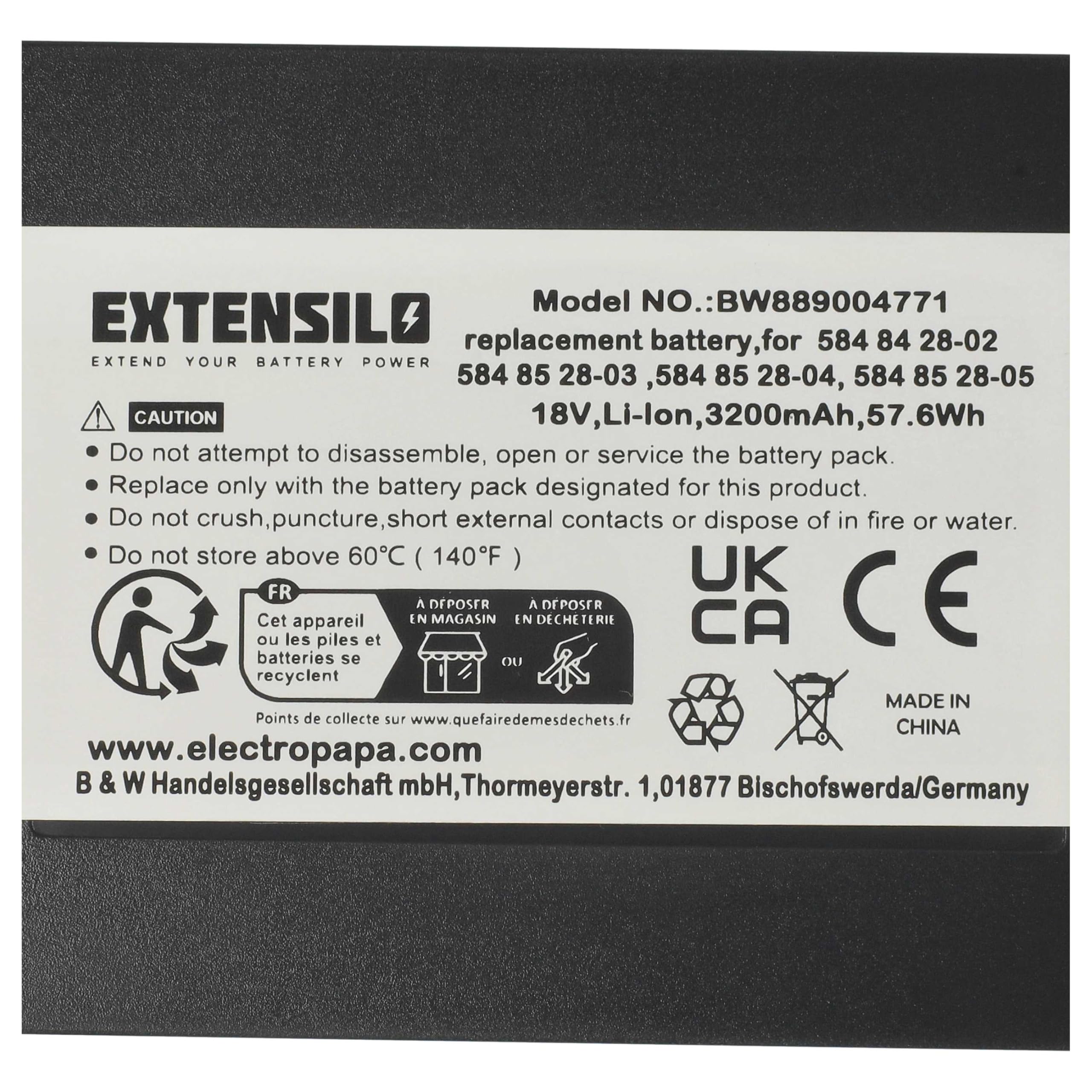 Akumulator zastępuje McCulloch 590 81 01-03, 590 81 01-02, 590 81 01-04, 590 81 01-05 do robota koszącego 3,2 Ah 18 V Li-ion