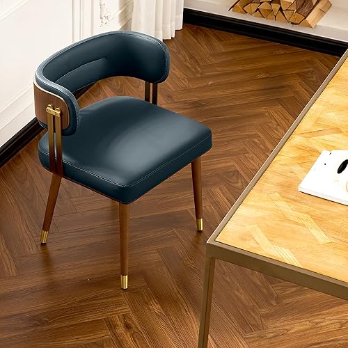 Miniatura 2 de Modernas sillas de comedor tapizadas de cuero con cojín de espuma de alta resistencia, chapa de madera de nogal y patas de metal dorado, 22 pulgadas