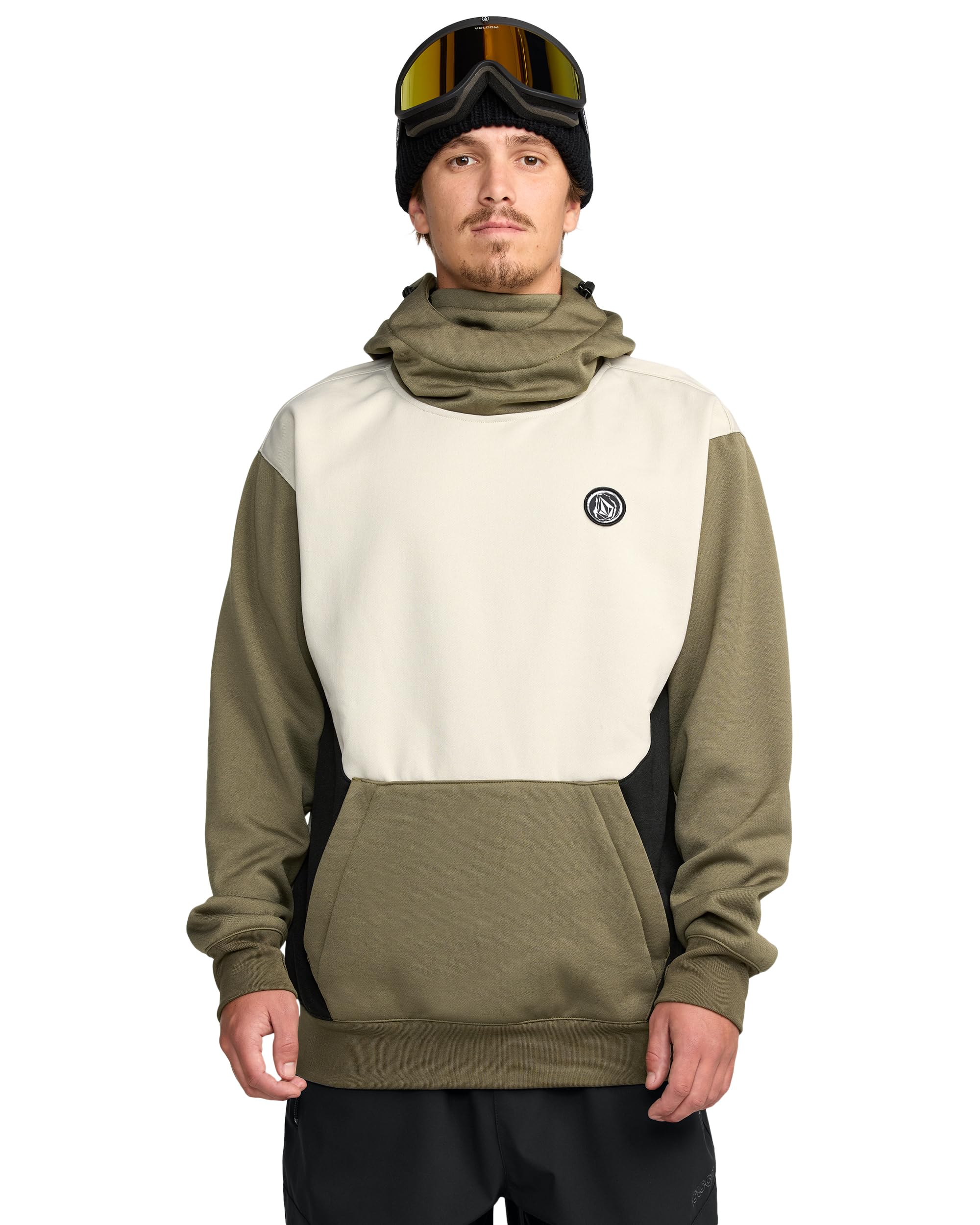 Volcom Men's Hydro Fleece Riding Hoodie – Water-Repellent Sweatshirt with Storm Hood & Thumbholes, Military, XXL