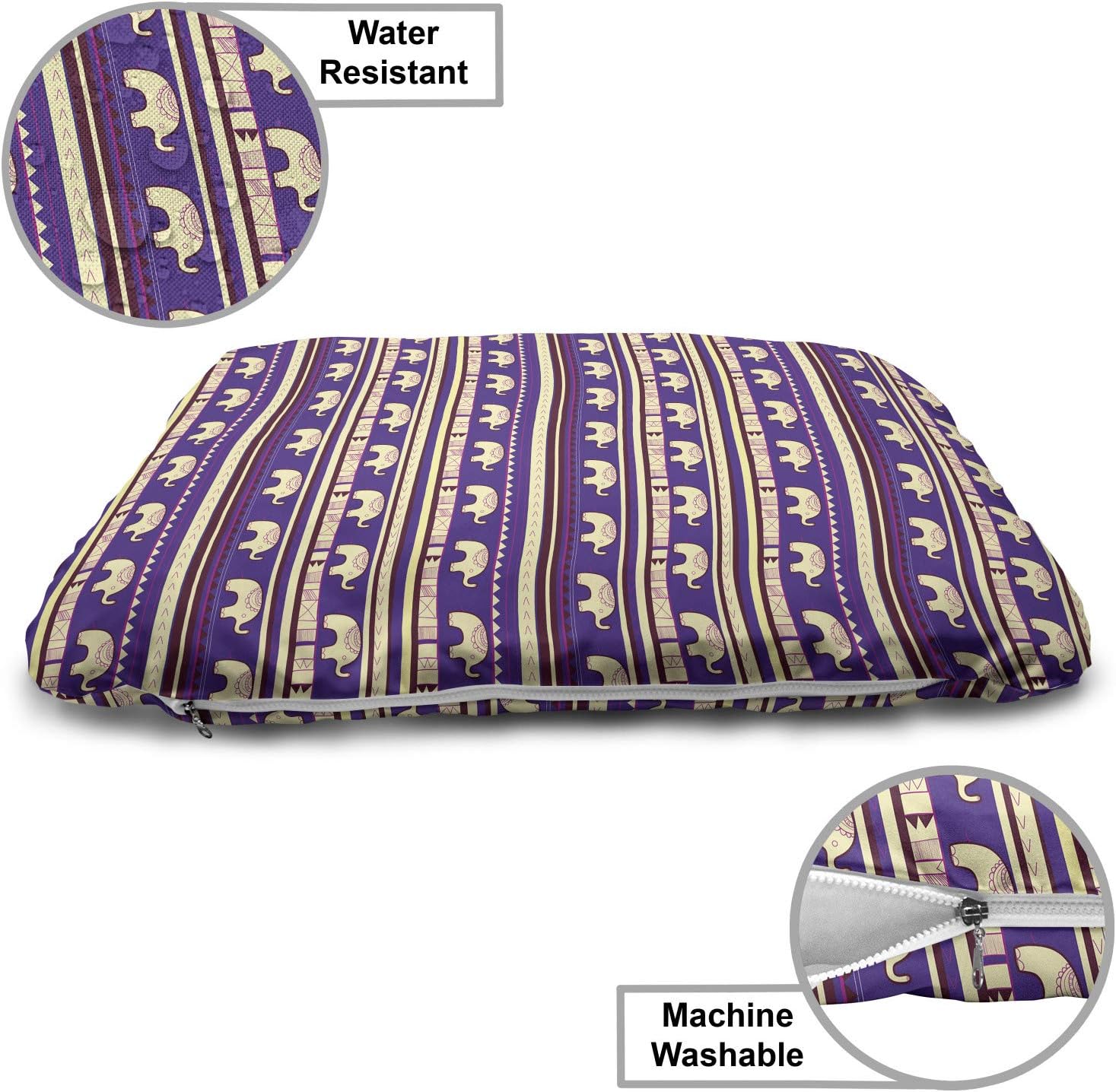review Lunarable Elephant Pet Bed, Continuing Horizontal Bohemian Strips Tribal Inspired, Chew Resistant Pad for Dogs and Cats Cushion with Removable Cover, 24