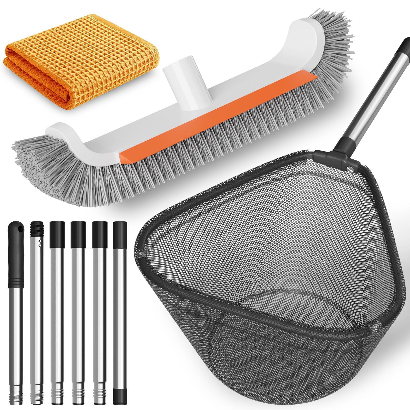 Pool Kescher 180cm mit Teleskopstange, kescher Pool feinmaschig klein,Pool reinigungsset Mit poolbürste für Schwimmbad, Spas,Teich,Whirlpools