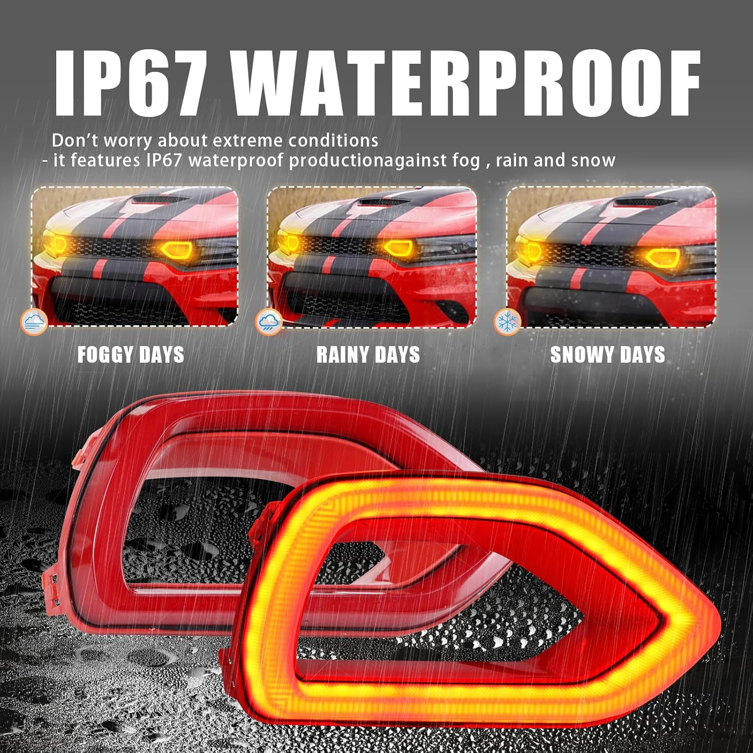 Upgrade LED Front Bumper Grille Fog light DRL Sequential Turn Signal Lamp Feature Kit for Dodge Charger 2015-2022 SRT Scat Pack, Grille Mounted LED Lights,2pcs