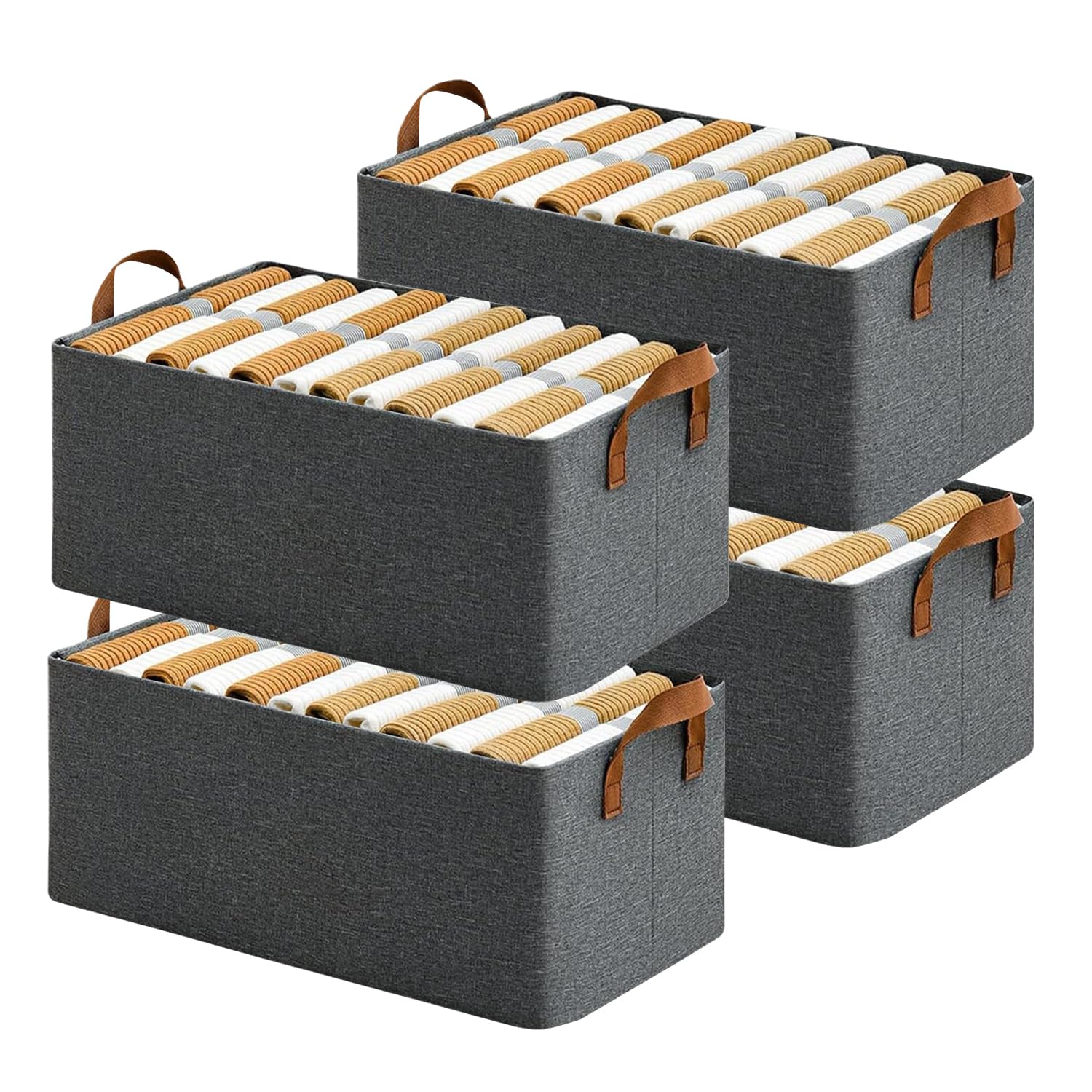 SITTELLA® Polystyrene Pack of 4 Foldable Wardrobe Organizer with Durable Handle, Stuff Storage Box Closet Drawer Organizers for Clothes, Toys, Blanket etc. (Grey), 47X27X20 Cm