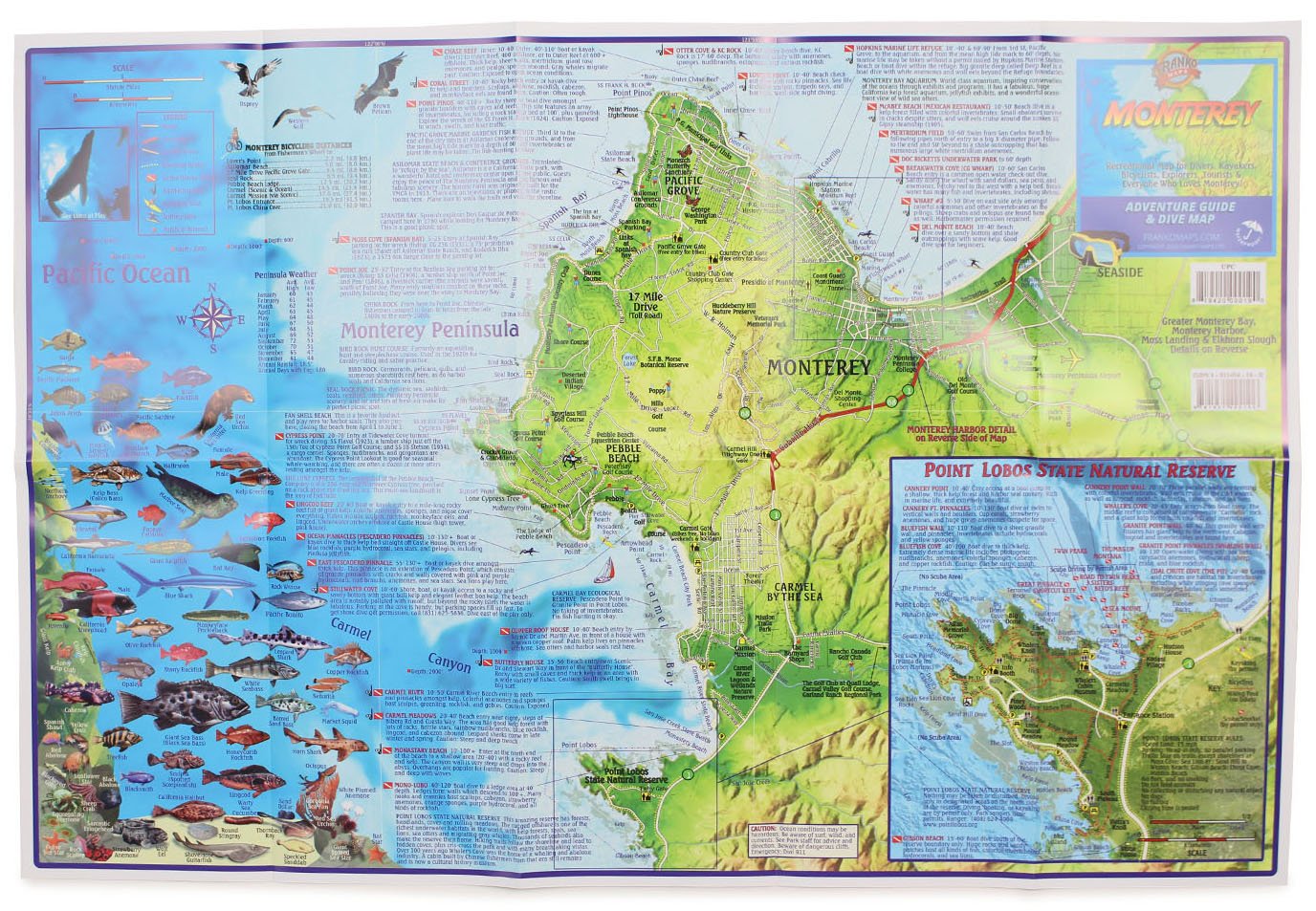 Franko Maps Ca Monterey Bay Guide & Dive Topographic Trail Maps
