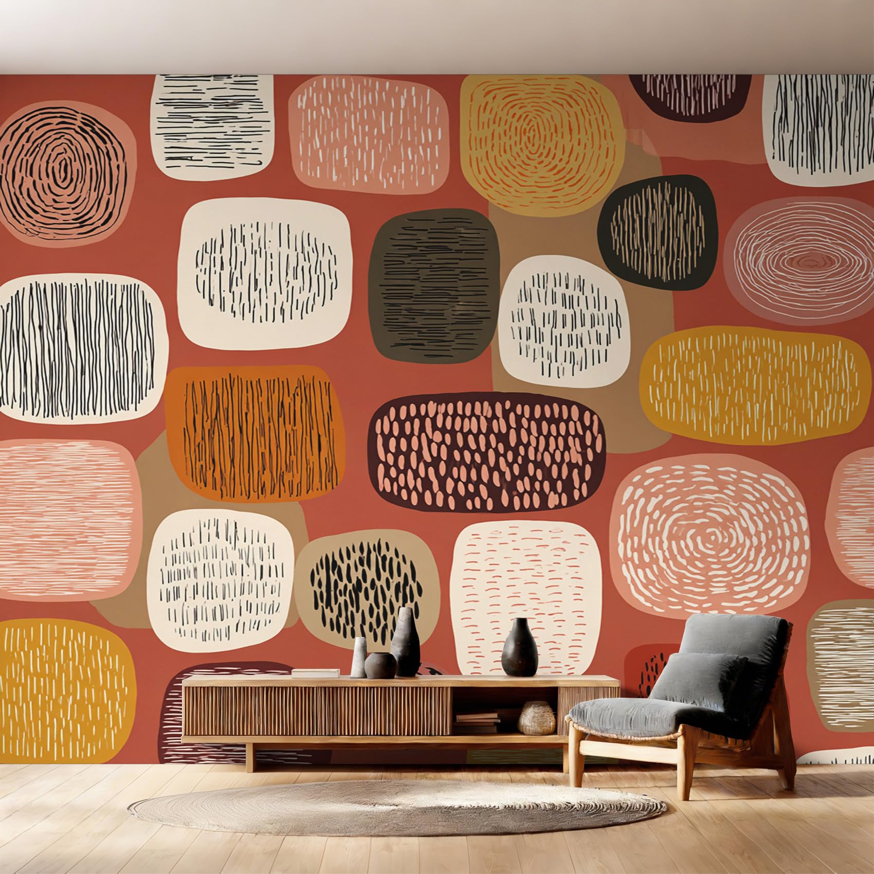 Papier Peint Géométrique Abstrait Intissé Moderne Salon Chambre 350x256 cm