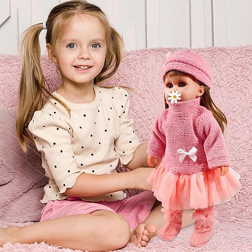 Miniatura 7 de Ropa de muñeca de bebé de 15 pulgadas, casual, lindo, rosa, conjunto de 3 piezas, adecuado para muñecas vivas de 14 a 16 pulgadas, ropa para muñecas