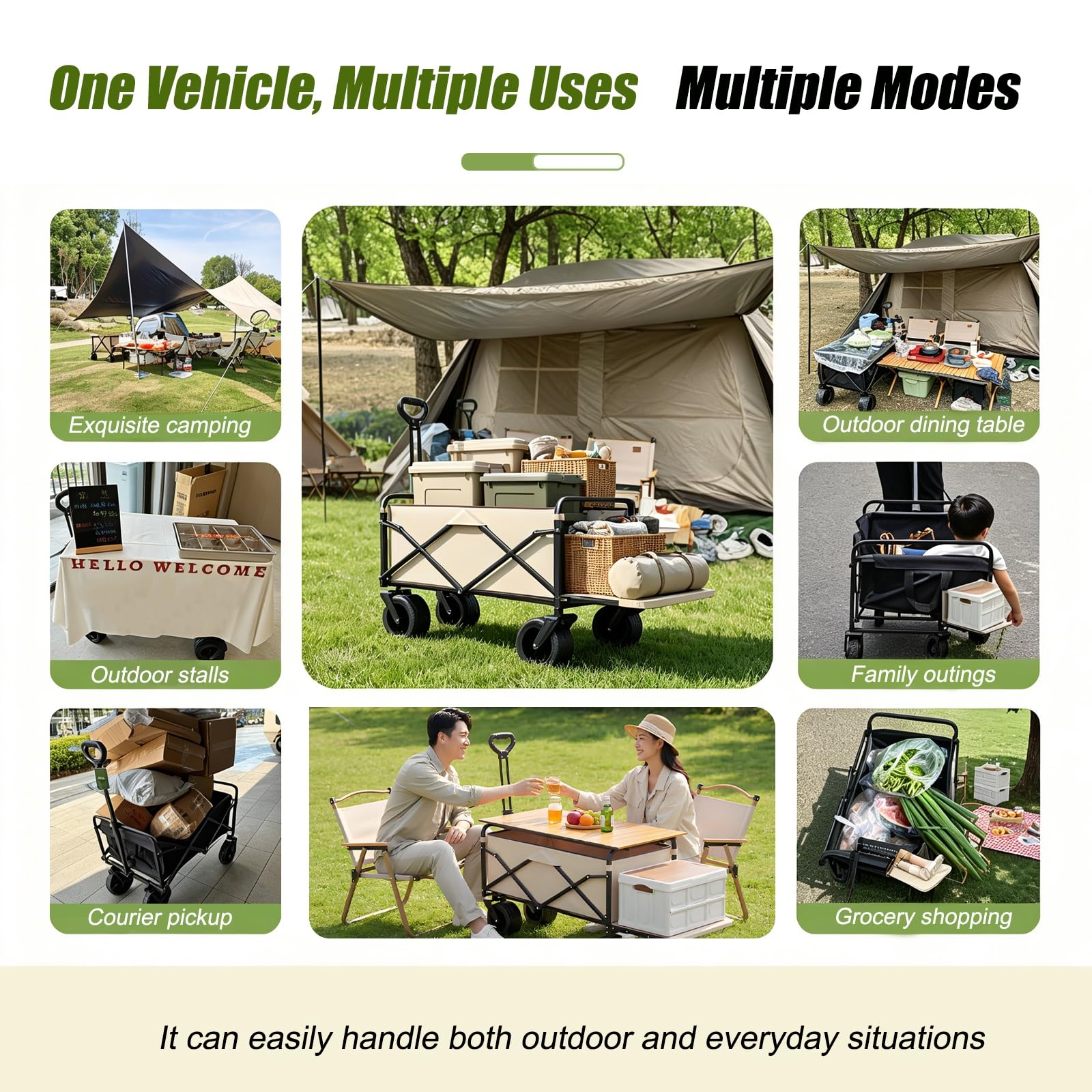 Carrito de Venta Ambulante Plegable, Puesto Portátil para Vendedores de Comida, Ideal para Mercados Callejeros, Ferias y Eventos al Aire Libre(Beige)