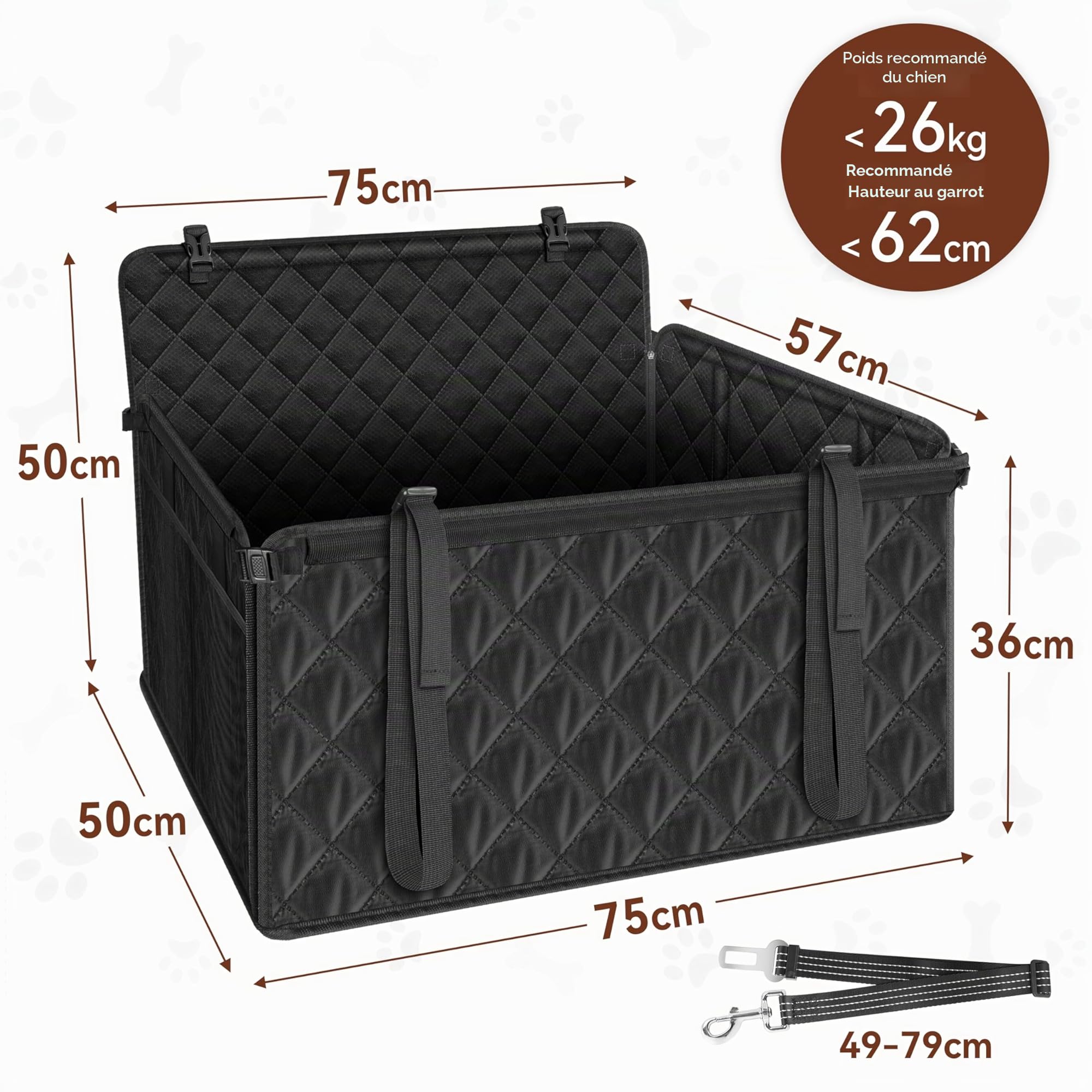 Siège Auto Chien Extra Stable et Waterproof-Transport Chien Voiture Siège Arrière avec 8 Tiges, 4 Sangles de Fixation et Ceinture de Sécurité - Jusqu'à 26 kg pour Chiens de Toute Taille