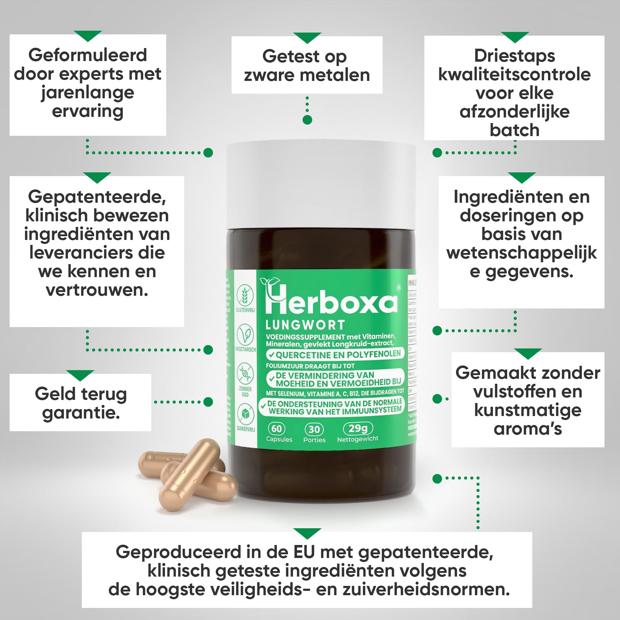 Herboxa Lungenkraut Mehrere Packungen (4 Stück) - mit geflecktes Lungenkraut - Enthält Folsäure, die Müdigkeit und Erschöpfung reduziert, Vitamin C, Quercetin, ProG-Phen - 60 Kapseln