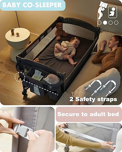 Miniatura 9 de Moisés 4 en 1 para bebé, 4 funciones, para cuna, patio de recreo, cambiador, cuna para bebé recién nacido, moisés para bebé recién nacido, moisés de