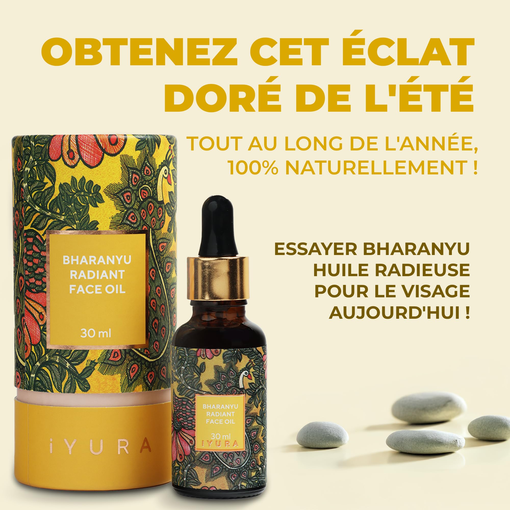 iYURA Bharanyu Huile pour le Visage Éclatante – 100% Naturelle et Vegan | Illumine, Hydrate et Uniformise l'Aspect des Peaux Endommagées par le Soleil | À base de Curcuma et d'Amla | 30 ml