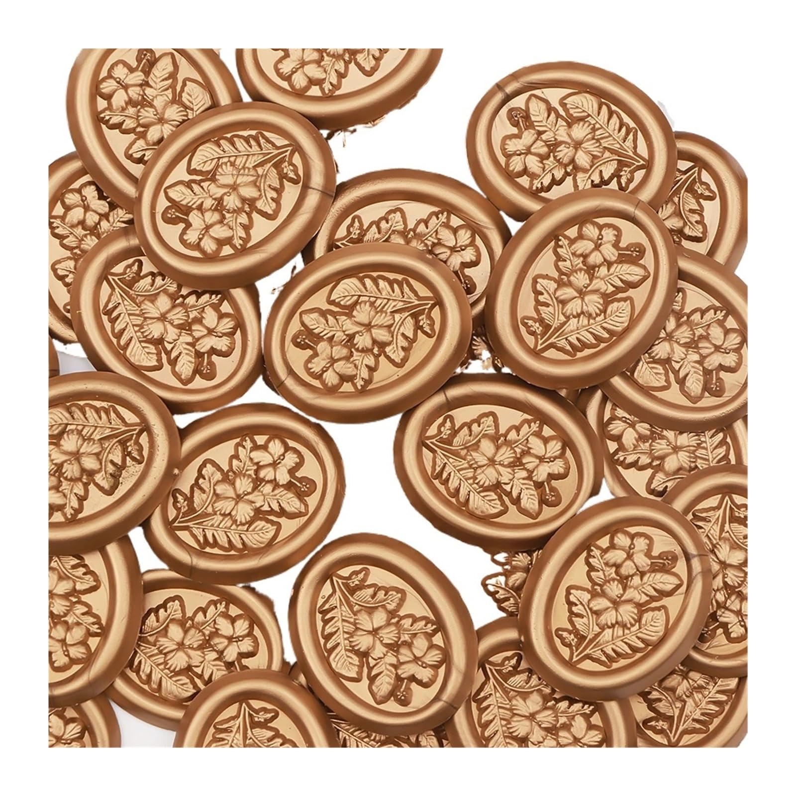 Efrjuwi Color 01 Wax Seal Stickers 25Pcs Oval - 3D Flower Wedding Invitation Envelope Botanical, Self- Adhesive Light Gold