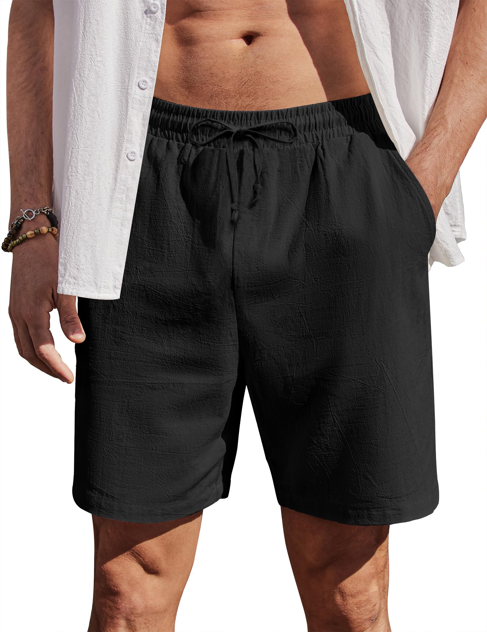 COOFANDY Pantalón Corto de Verano de Algodón con Cintura Elástica Pantalón Casual Chino con Bolsillos
