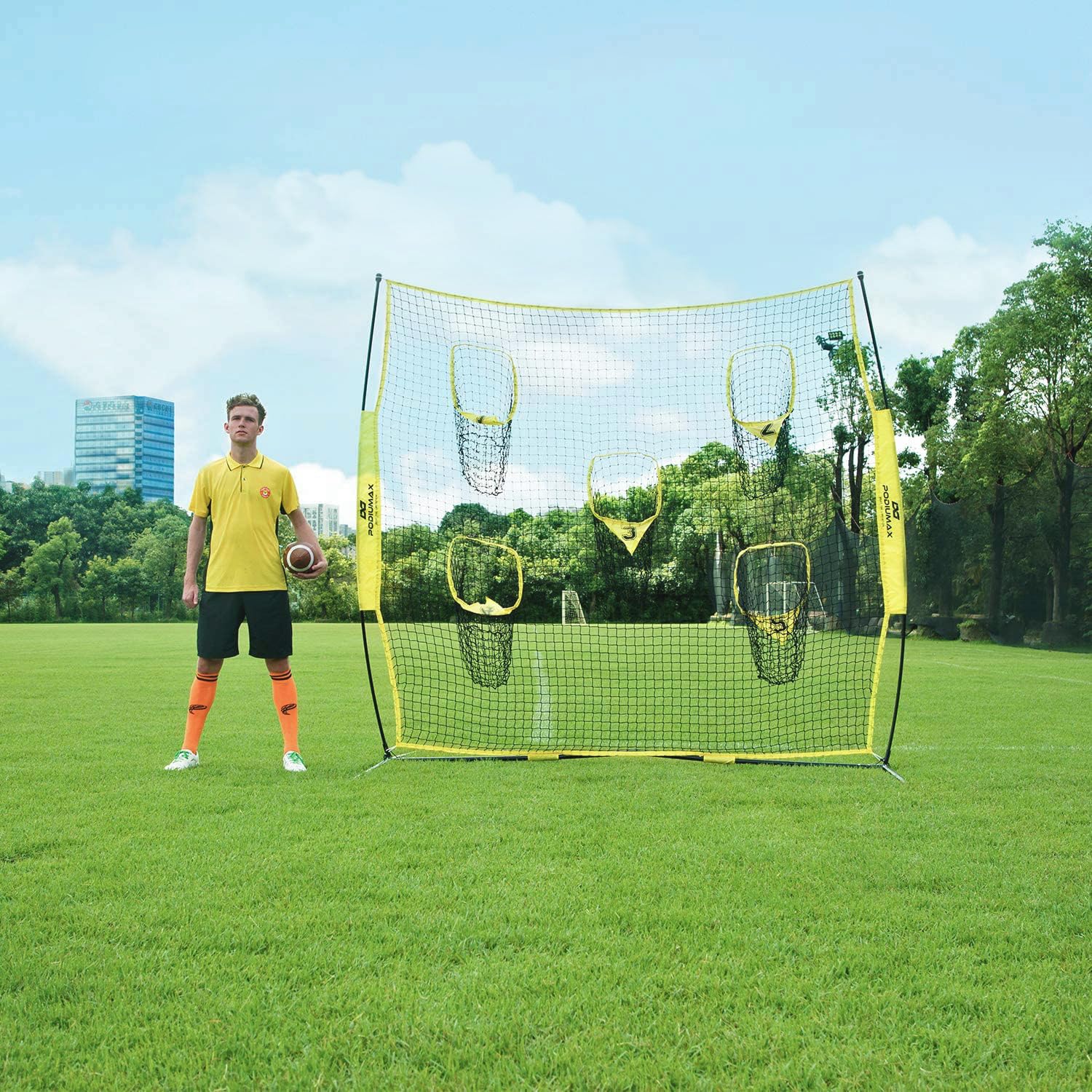 Fußball-Wurfnetz 2,4x2,4 M Mit 5 Zieltaschen – Quarterback-Trainer Für Bessere Wurfgenauigkeit, Inkl. Tragetasche