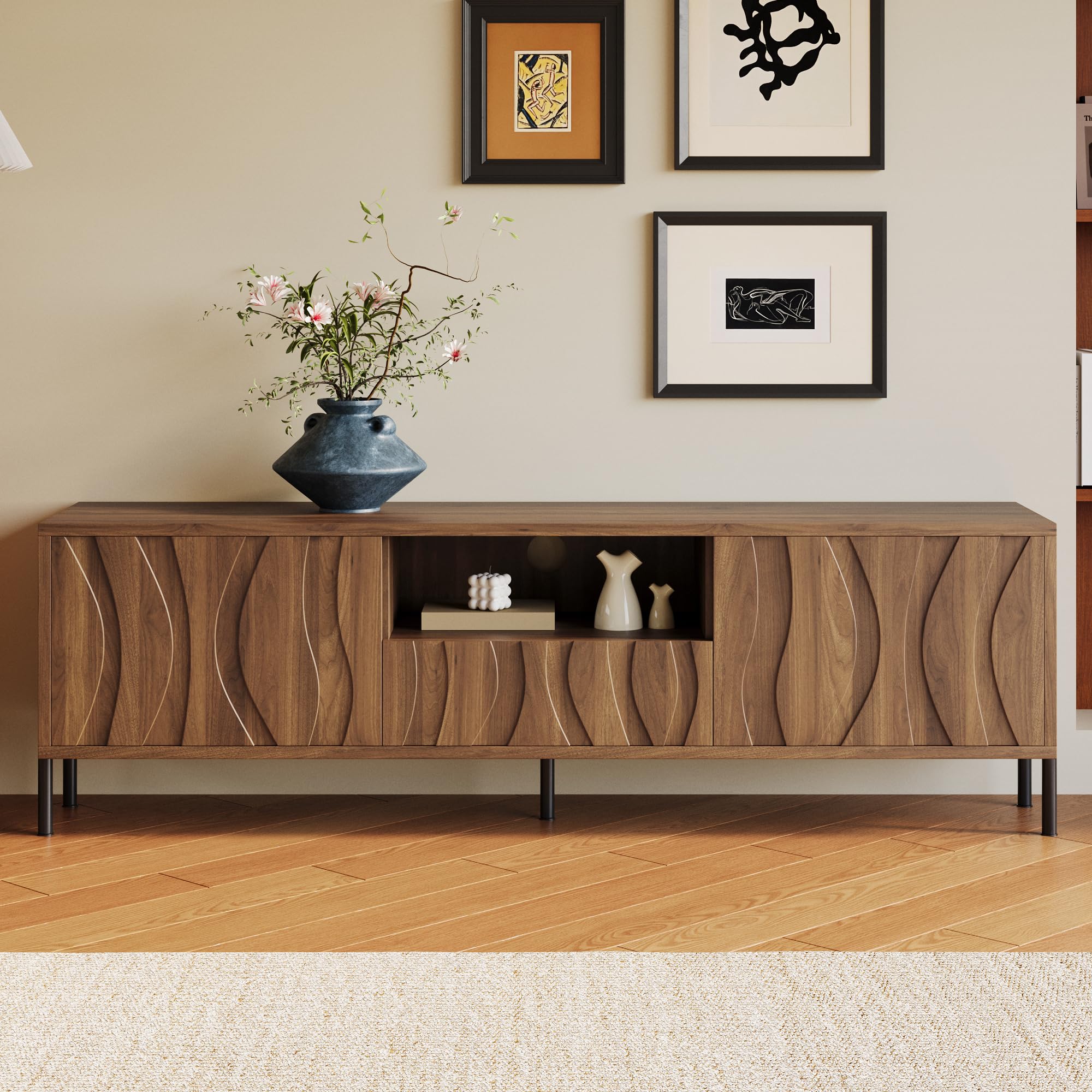 Merax TV Unit 160cm with 3 Doors, Media Storage Cabinet, Walnut — image 1