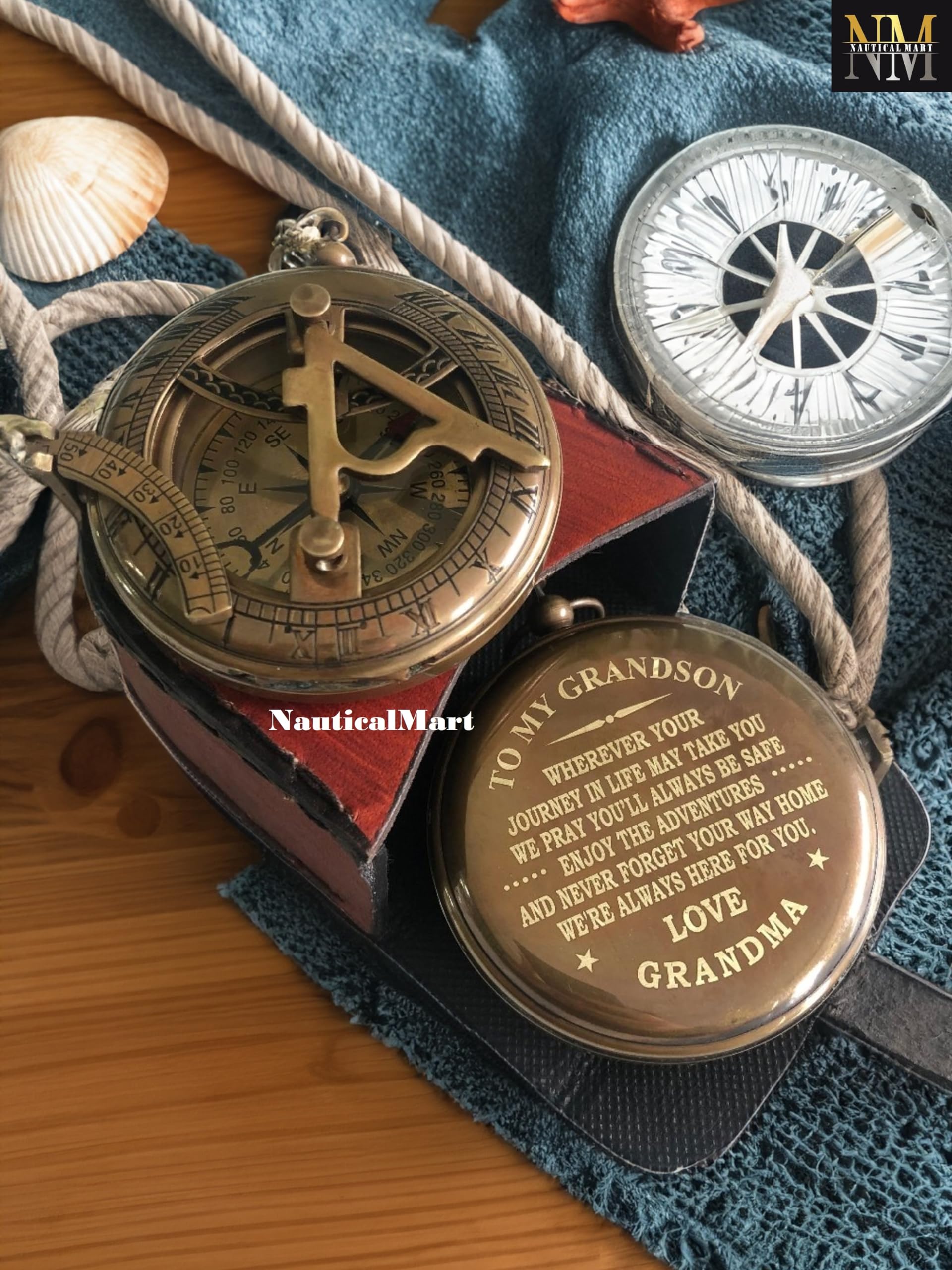 Brass Engraved Pocket Compass - "To My Grandson" Gift For Birthday, Graduation & Special Occasions