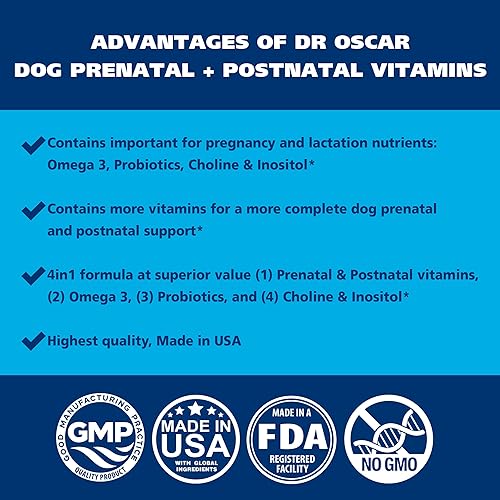 Miniatura 5 de Vitaminas prenatales para perros. Las únicas vitaminas prenatales y posnatales 2 en 1 para perros con ácido fólico, Omega 3, probióticos, colina e
