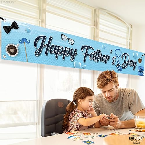 Miniatura 4 de XtraLarge - Banner para el Día del Padre, 120 x 20 pulgadas, cartel para decoración feliz del día del padre para fiestas  telón de fondo azul feliz