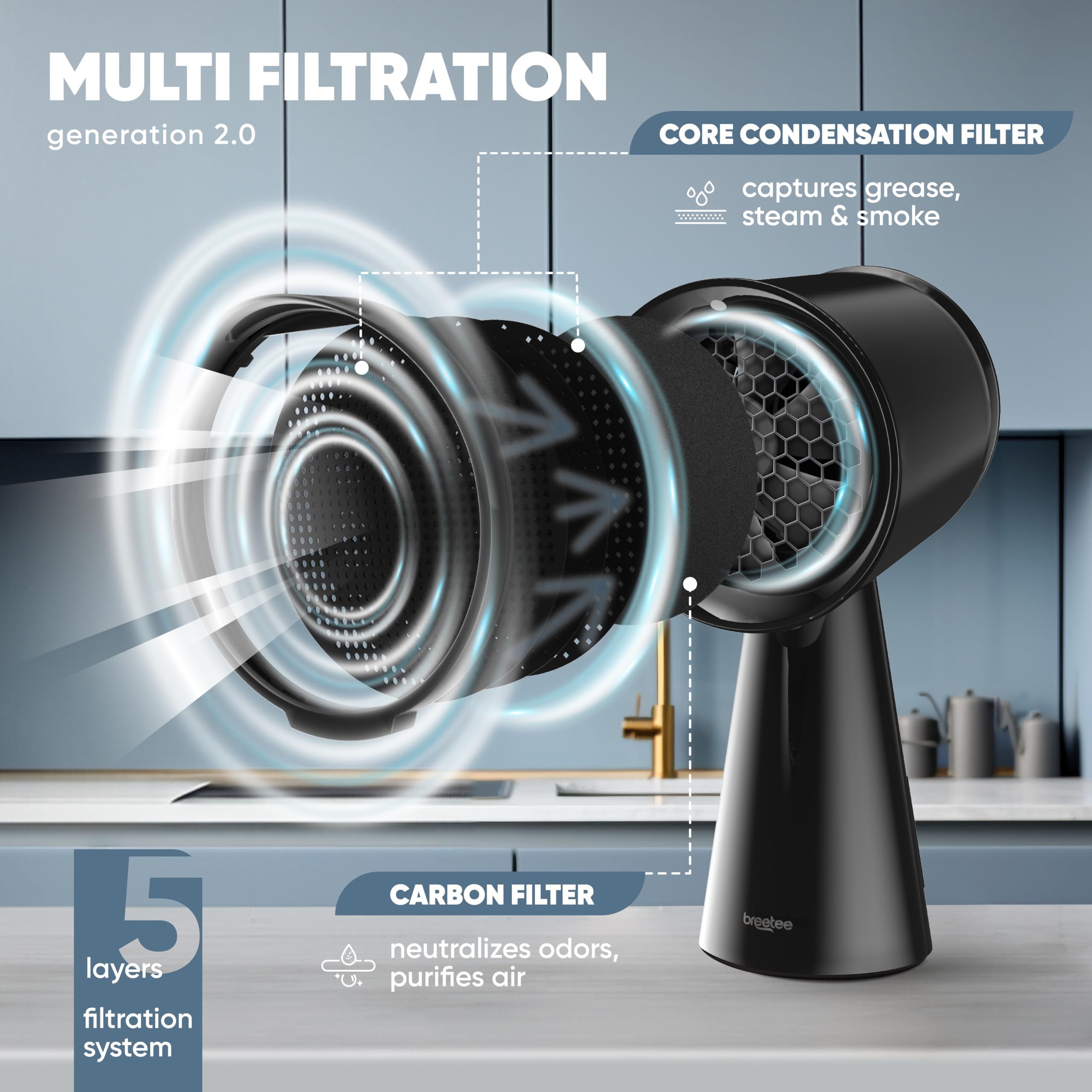 Campana extractora portátil para cocina, potente campana de succión de 3 velocidades con doble filtro, ventilador de escape de cocina con filtros de carbono para caravanas, cocina de olla 3