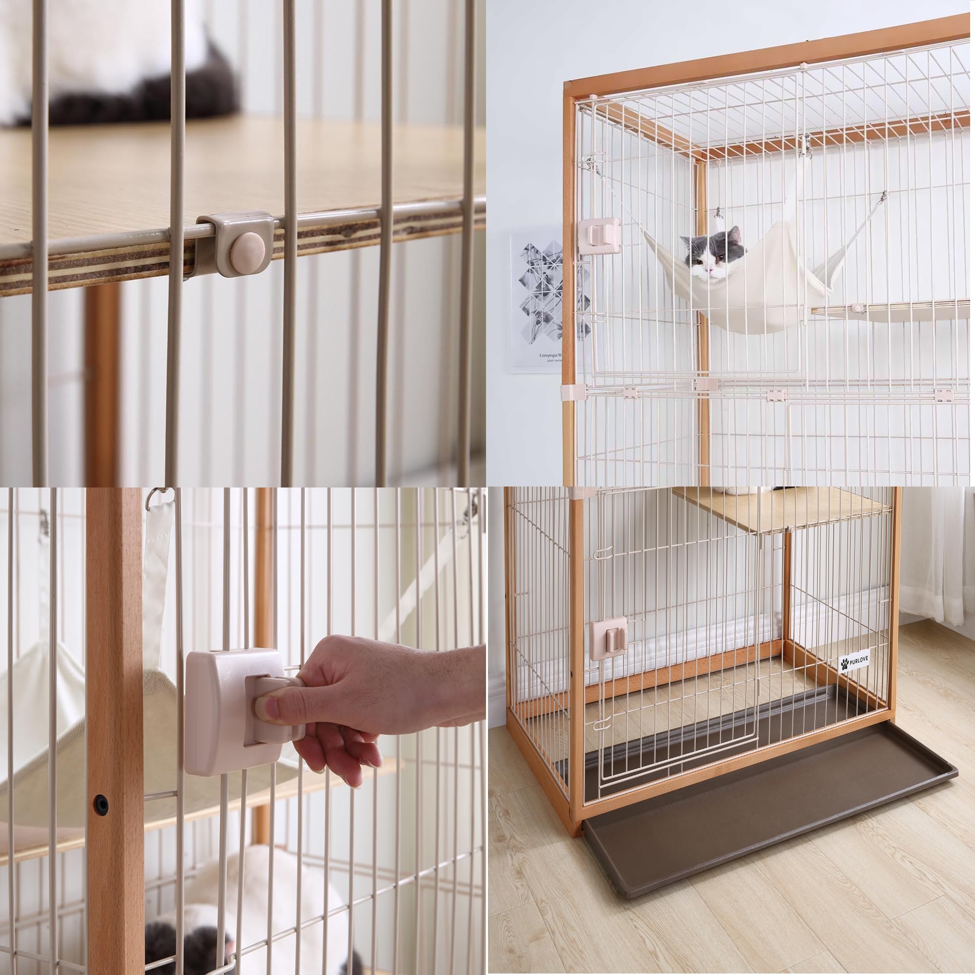 Amazon.co.jp: 猫 ケージ キャットケージ 2段 木製フレーム ハンモック