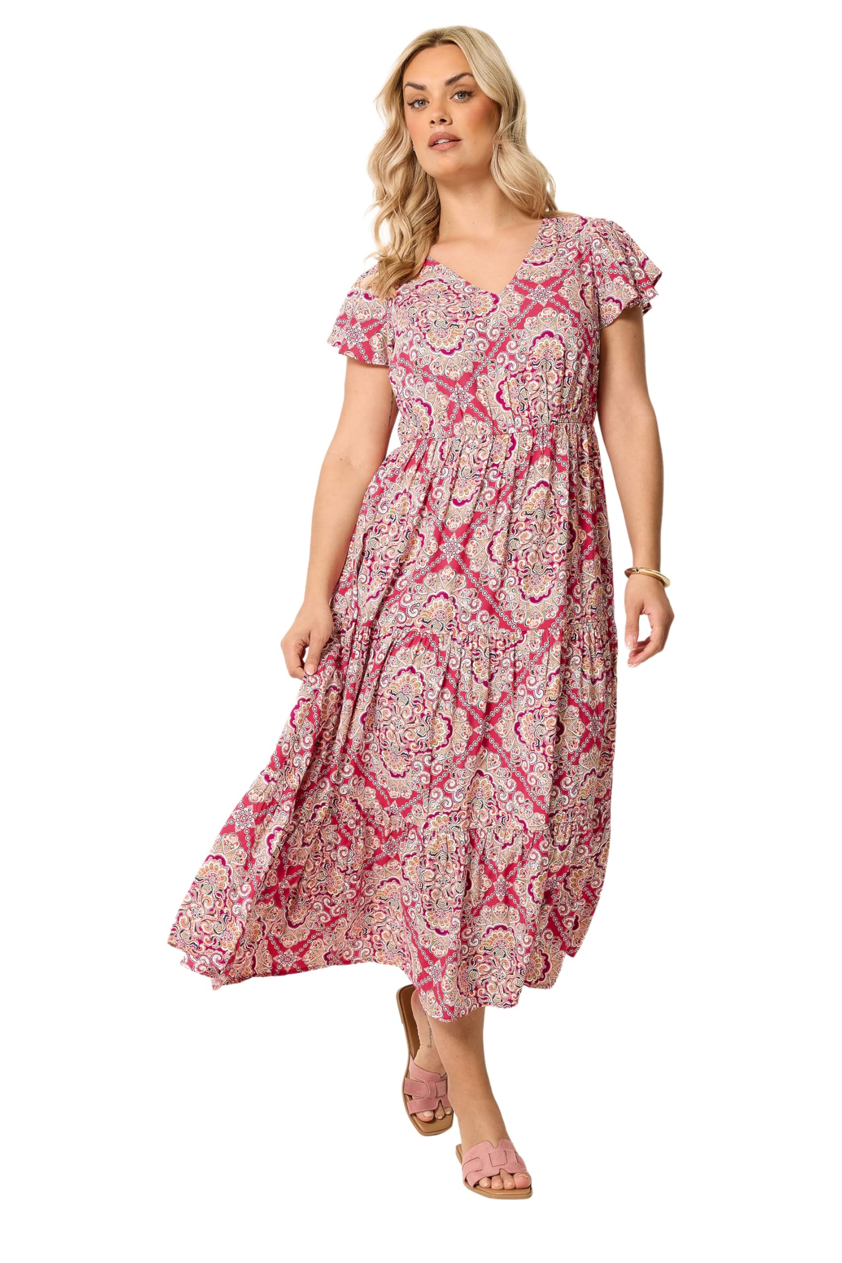Yours Curve Paisley Print Smock Dress - Women's - Plus Size Curve Pink
