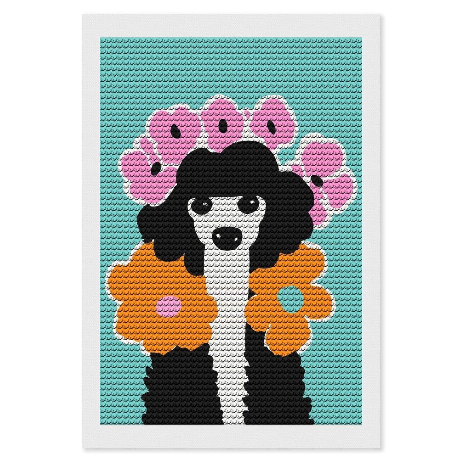Junmoney Poodle Dog Nature Lover Diamond Art Canvas 8"x12", for Adults, Pleasing Wall Art Project, Modern Decor, Gift Idea, Nice Detail and Sparkle