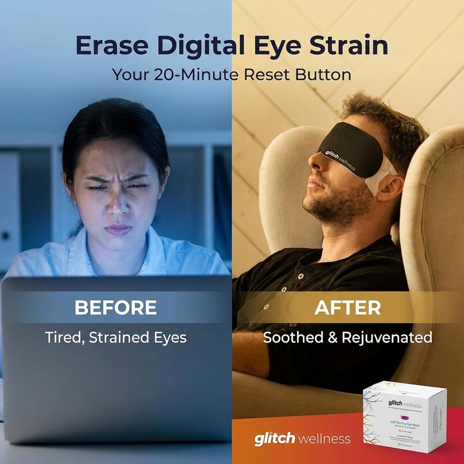 Glitch Self Heating Eye Mask - Steam Eye Mask for Dry Eyes, Soothing Relief, Stress Reduction - Disposable Warm Eye Compress Moist Heat - Image 5