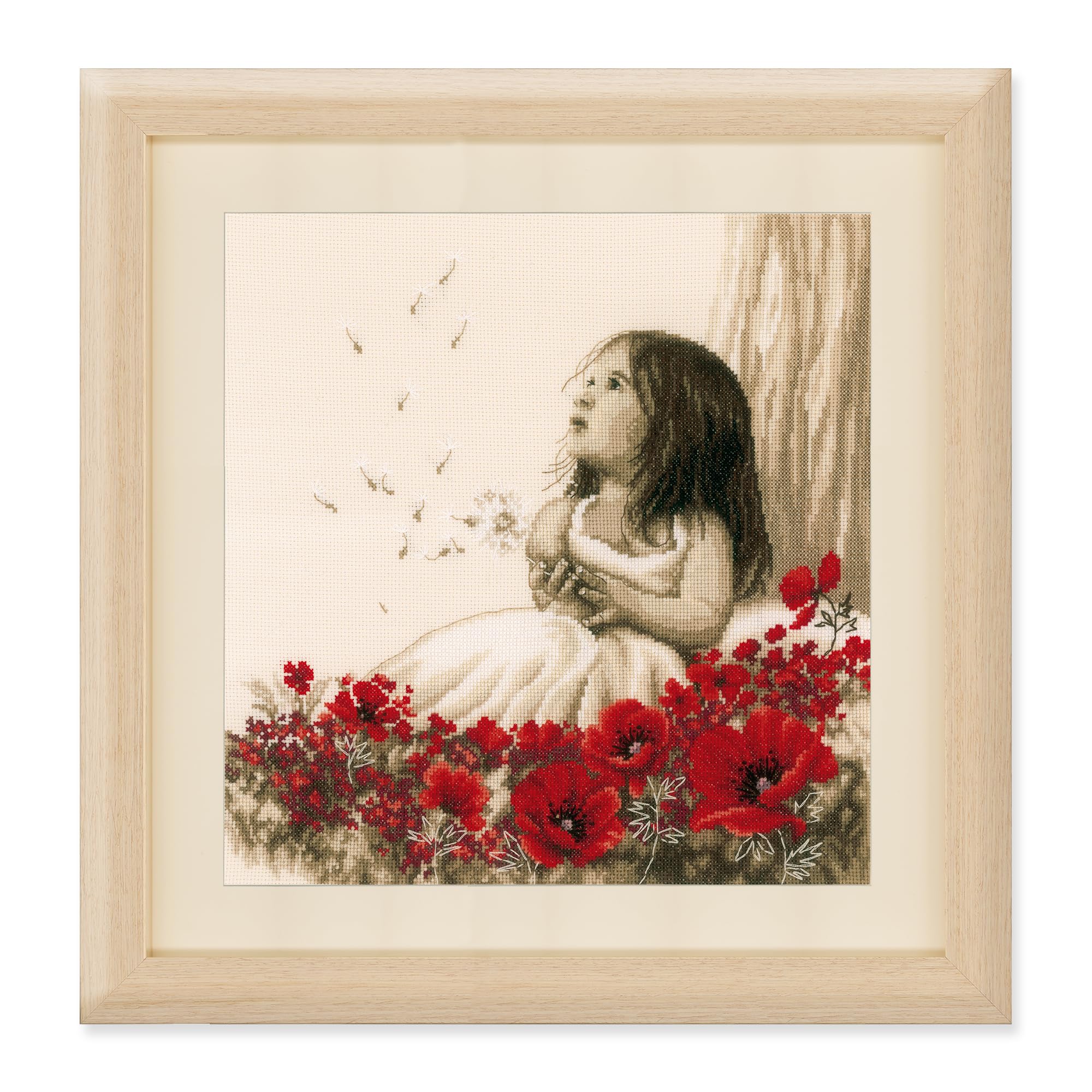 Vervaco Point De Croix Compté Kit Tableau Complet Set FILLE DANS UN CHAMP DE PAVOT De Broderie Loisir Créatif Maison Decoration Cadeau DIY ca. 33 x 34 cm Counted Cross Stitch Embroidery