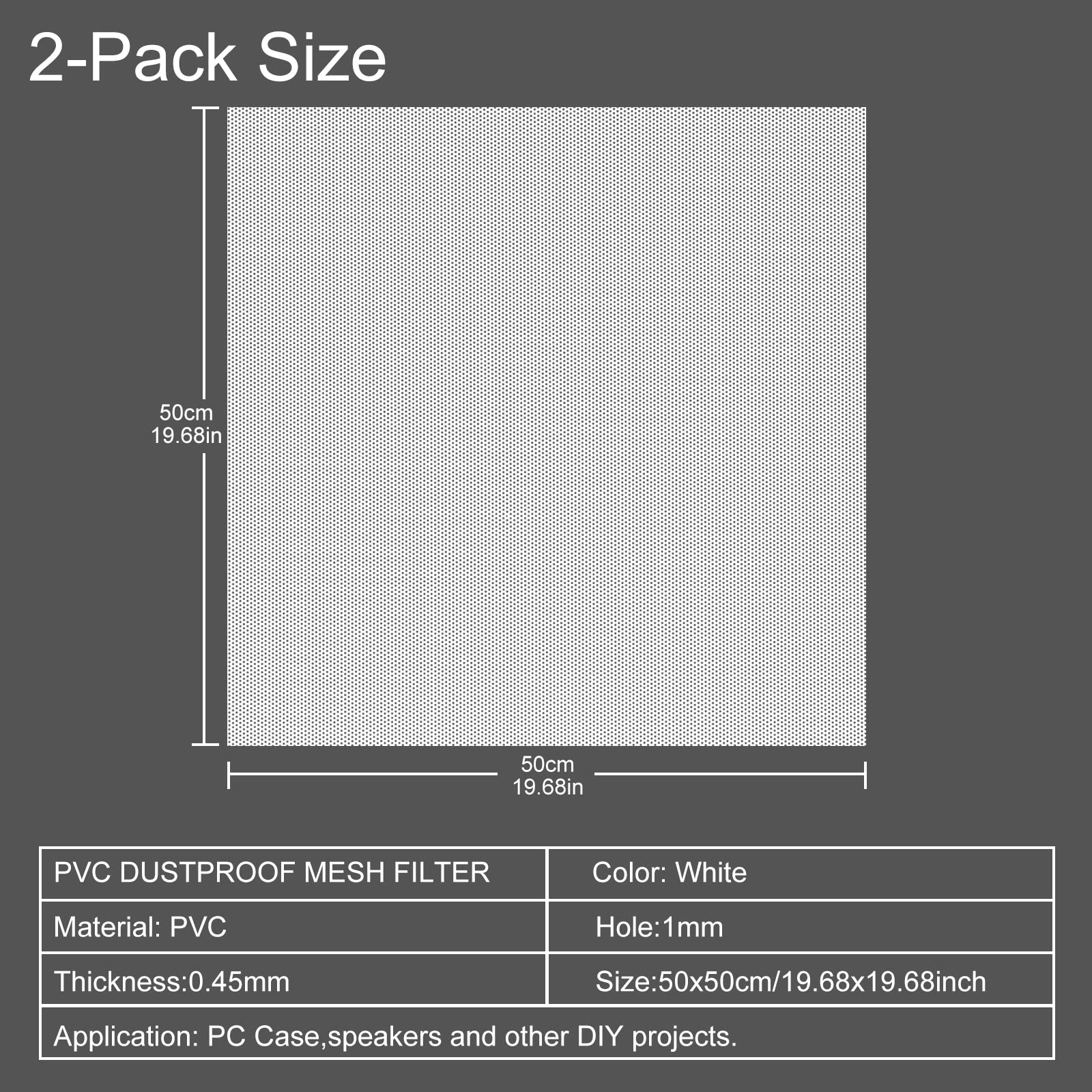 Magnetische staubdichte PVC-Filterabdeckung für PC-Gehäuse, 500 x 500 mm, PVC-Netz-Staubfilter mit magnetischem Rahmen, 2 Stück, DIY, weißer Computer-Lüfter, staubdichte Netzgitter