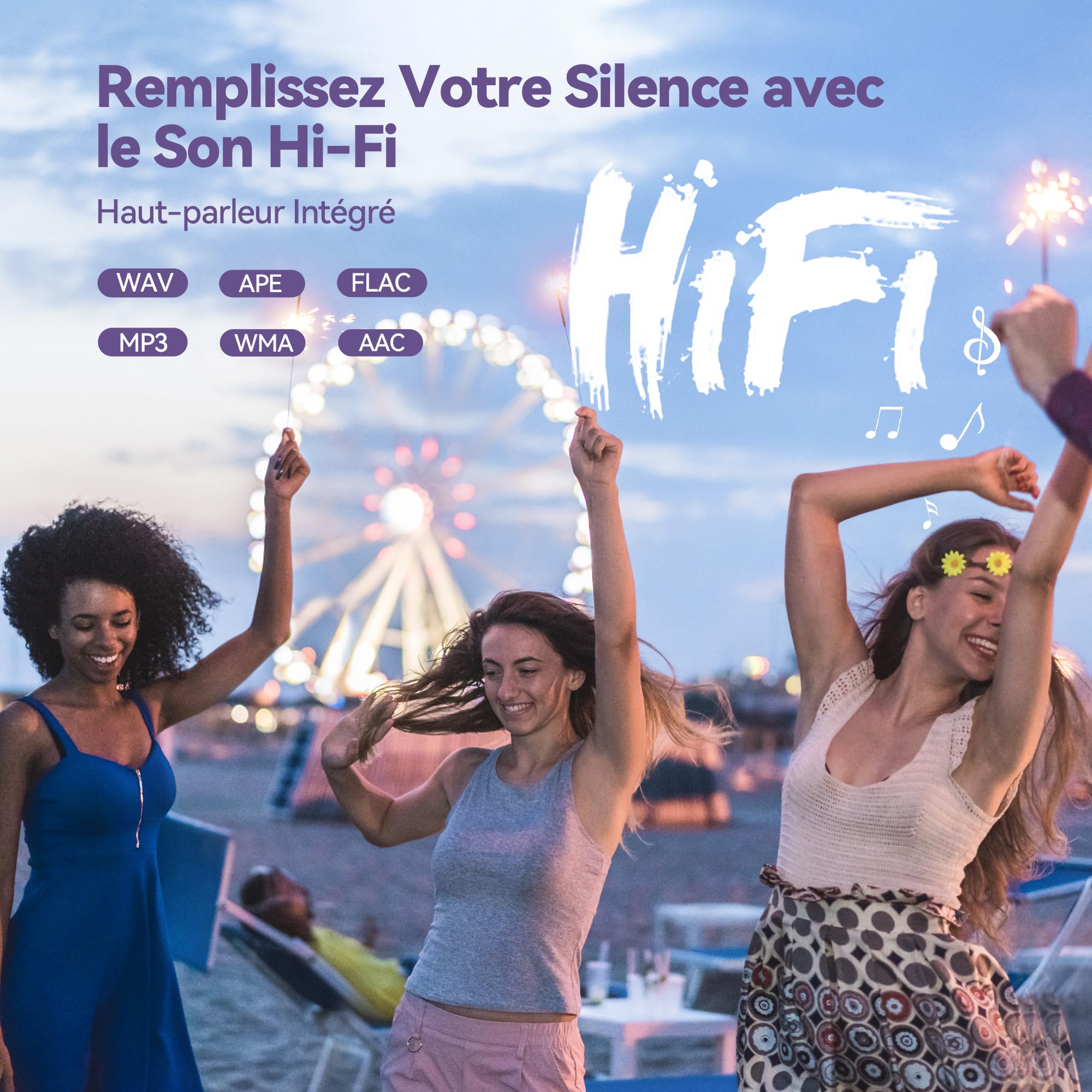 AGPTEK 64Go MP3 Bluetooth avec Haut-Parleur, 2.4" Grand Écran Lecteur MP3 en Métal Qualité Sonore HiFi Audio MP4 Baladeur Sport de Bouton Tactile Radio FM Enregistreur 60H de Musique - Violet et Rose