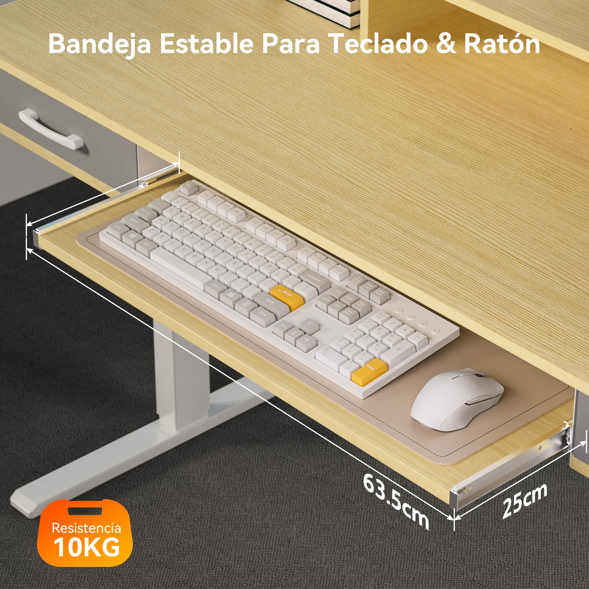 WALKINGDESK Escritorio Elevable Eléctrico con Bandeja para Teclado, 160 x 60 cm Escritorio Regulable en Altura, Mesa Elevable con Soporte Monitor, Mesa Ergonómico de Bipedestación, Roble
