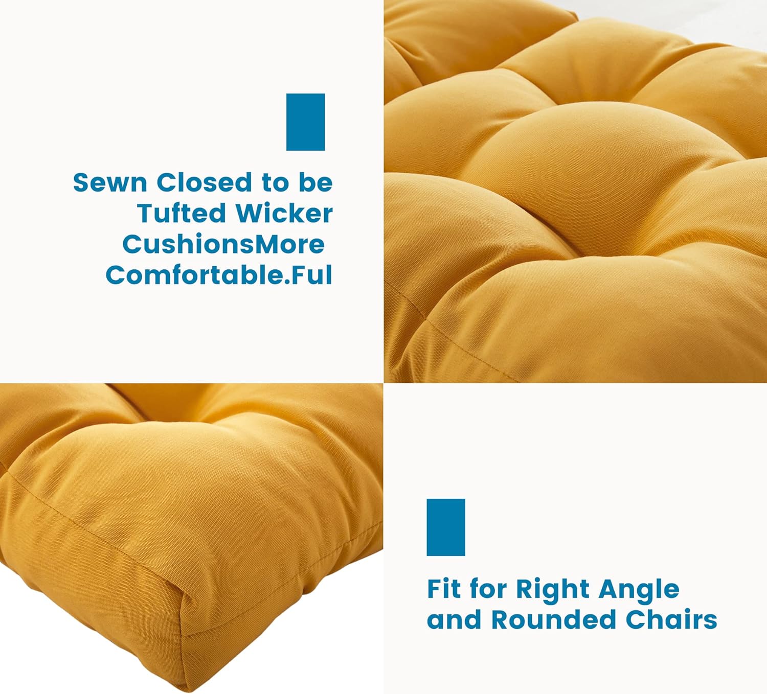 BLISSWALK Outdoor Chair Cushions,3 Piece Loveseat Outdoor Cushions Set,Tufted/Wicker Patio Cushion for Patio Furniture All Weather,44"x19"x5",Yellow