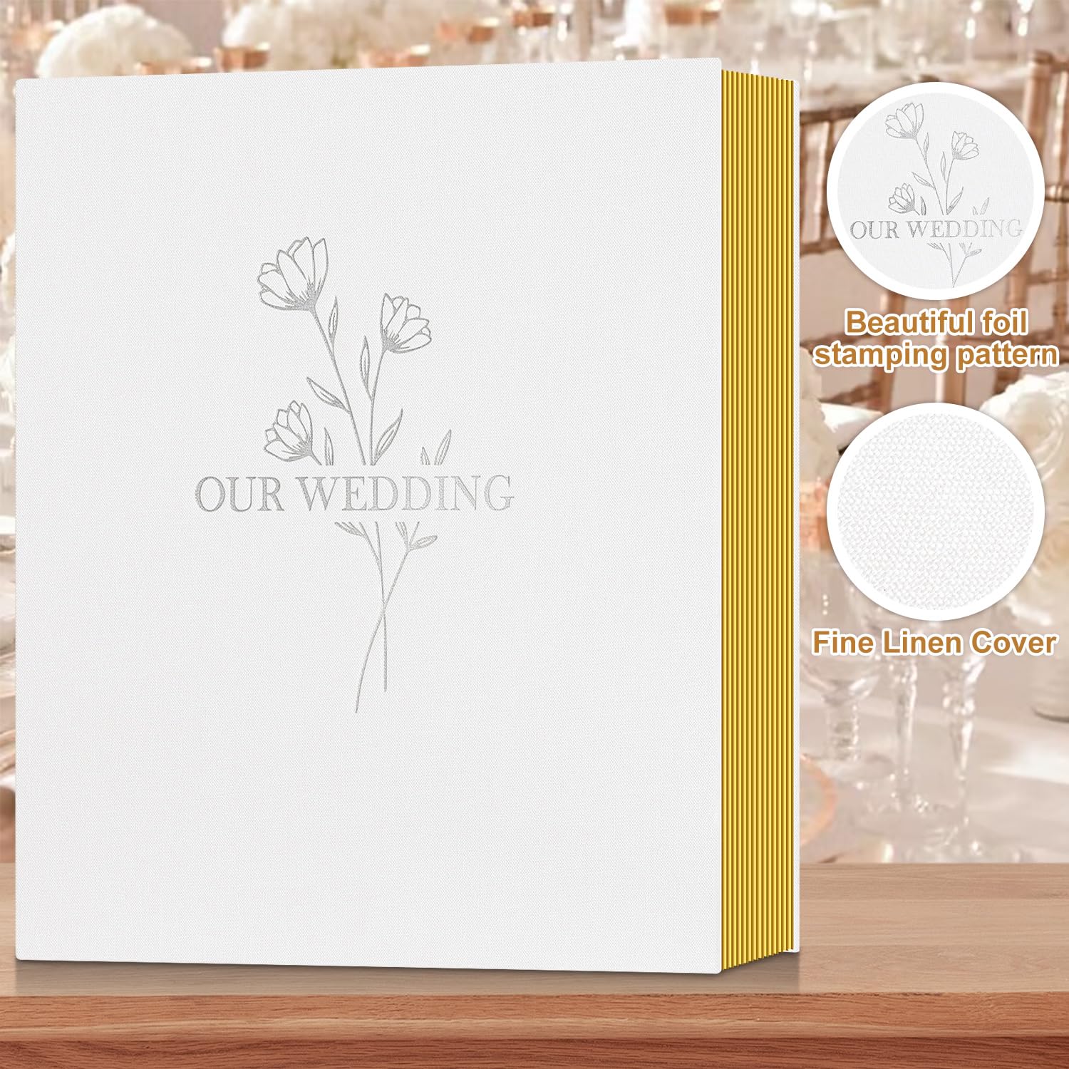 Lanpn Album fotografico autoadesivo per matrimonio, 80 pagine, in lino, pagine magnetiche adesive fai da te, contiene 15 x 10 cm, 17 x 12 cm, A4, A5, per foto di matrimonio (grande, 40 fogli, bianco)