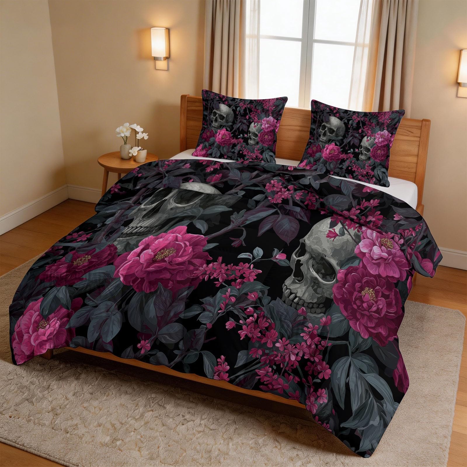 Couette réversible chaude 4 saisons 400g/m² imprimé gothique noir pour grand lit