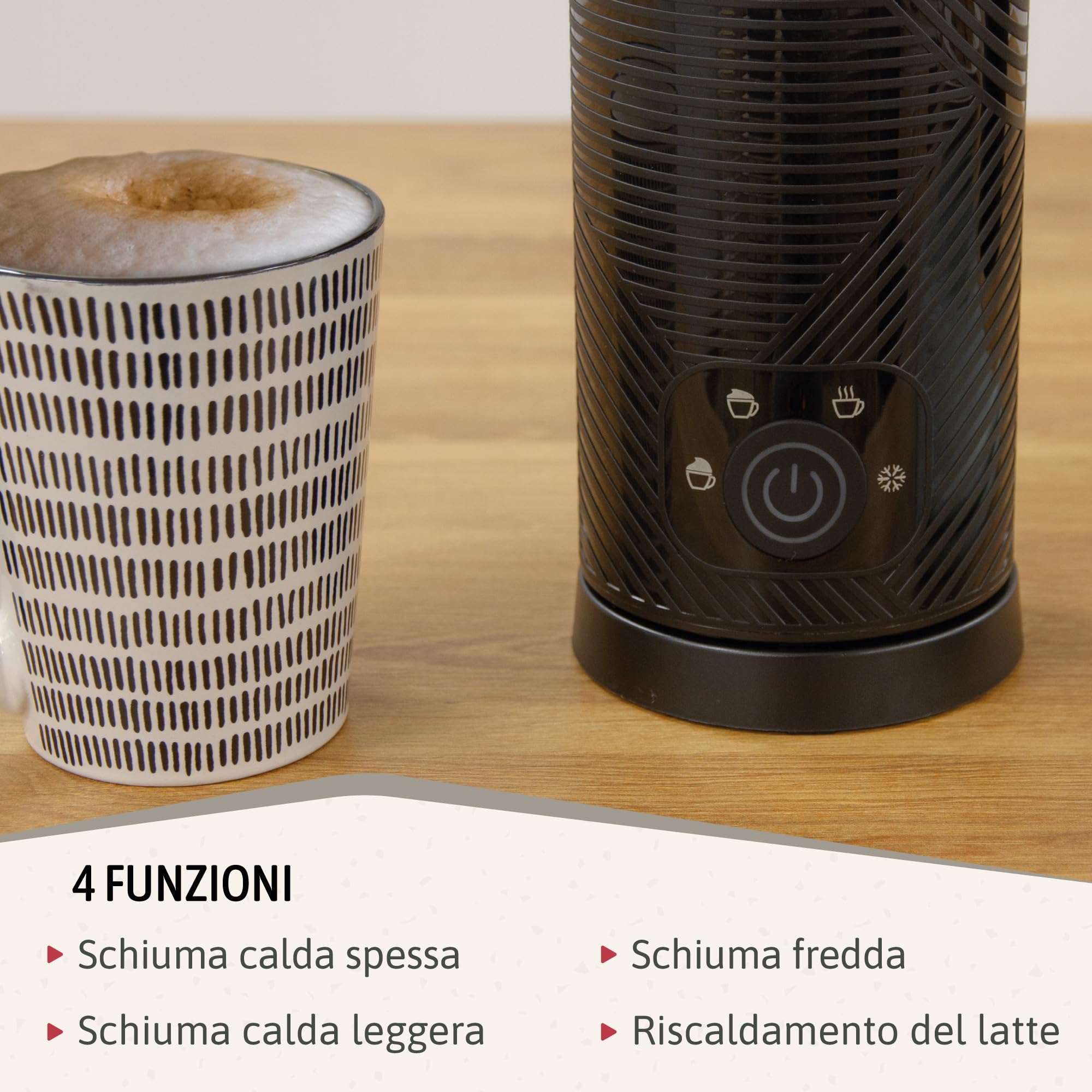 briebe Elegance Montalatte Elettrico Scaldalatte, Cappuccinatore, Schiuma Calda/Fredda 130 ml per Caffè Latte, Cappuccino, Latte Caldo 300 ml, Milk Frother senza BPA, 500 W, Design Nero