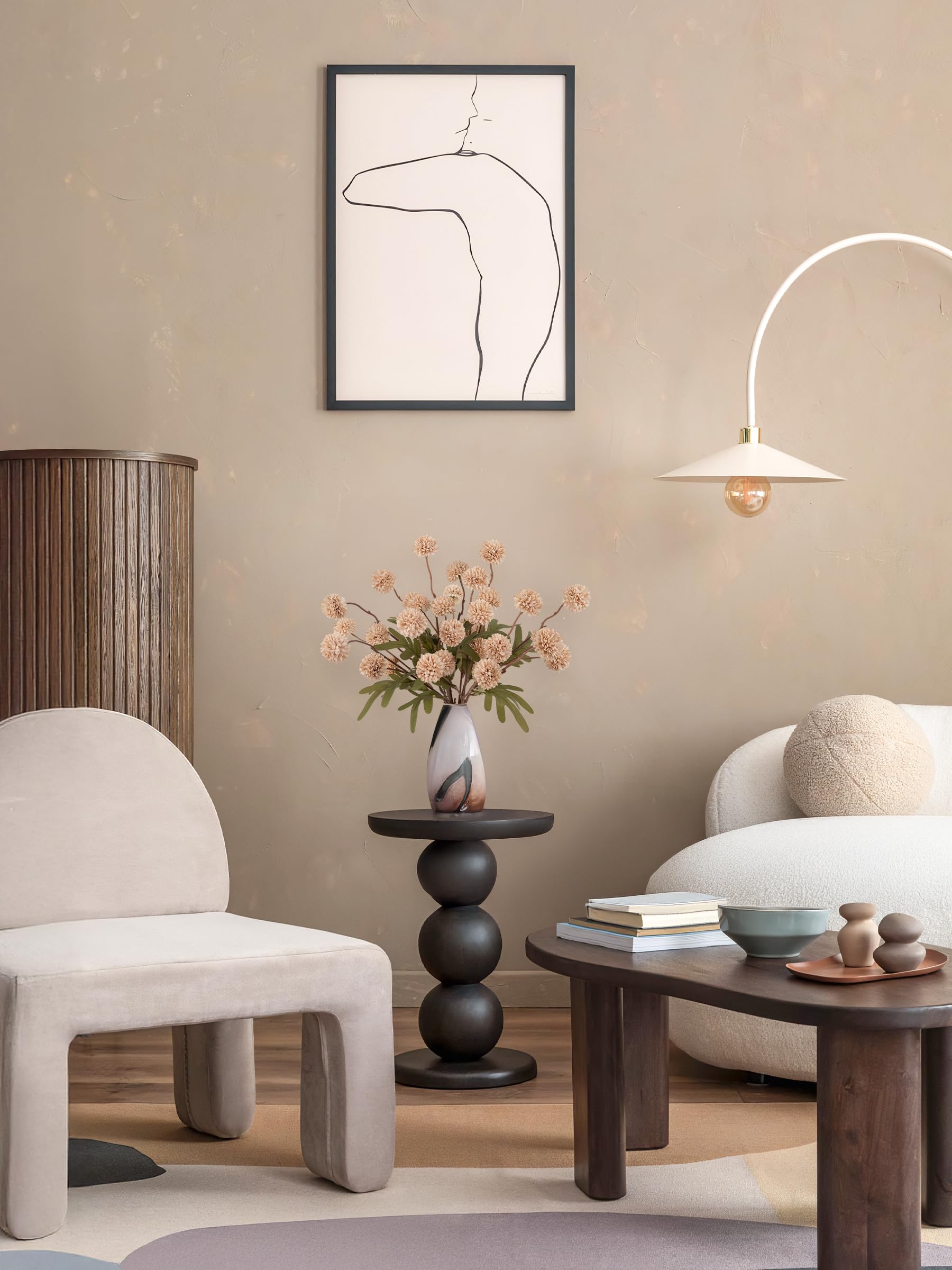 HOHOTIME Künstliche Pompons aus Kunstseide, 6 Stück, große künstliche Mini-Chrysanthemen mit Stielen für selbstgemachte Blumensträuße, Hochzeitsdekoration, beige neutrale Blumenarrangements, Pom Pom
