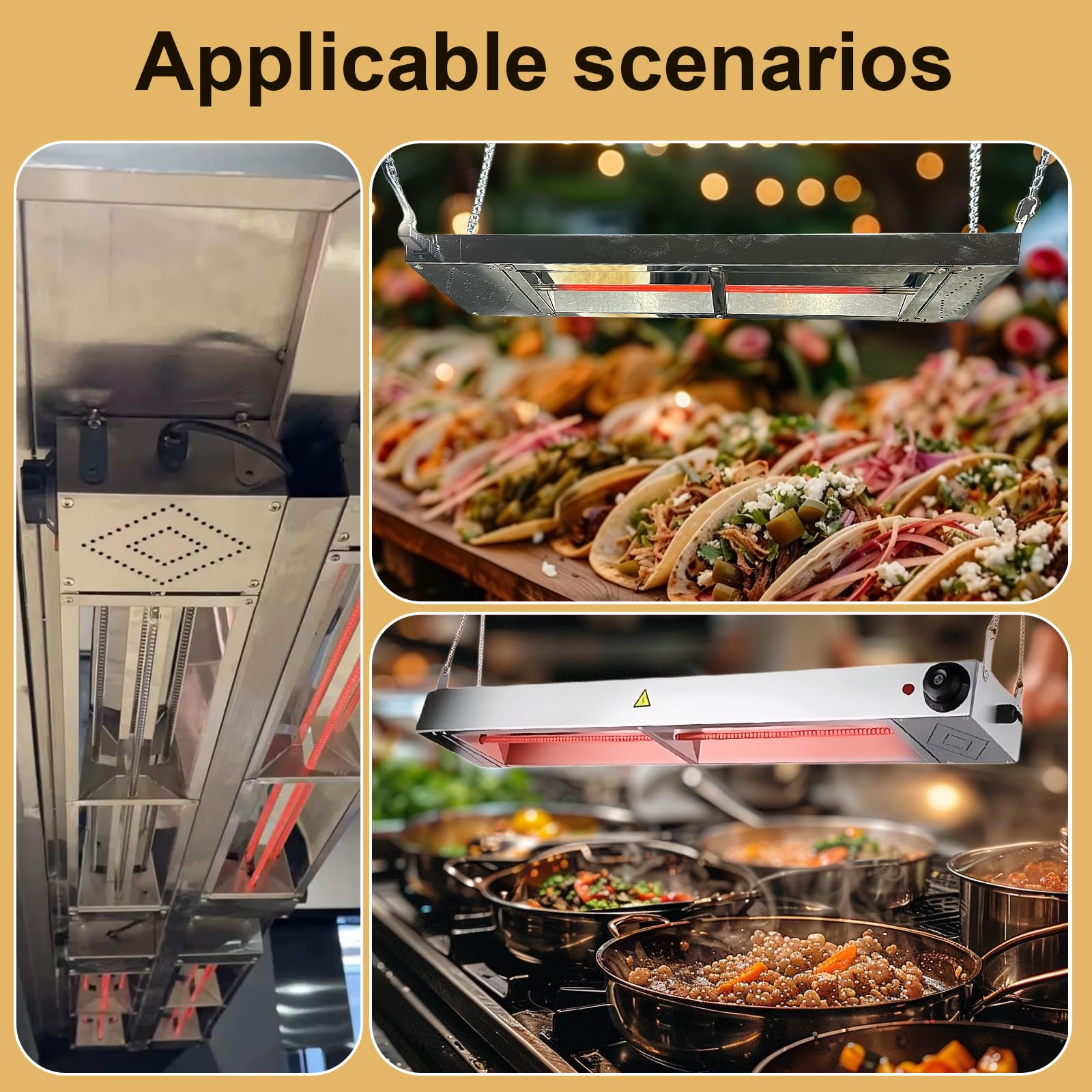 Lampe Chauffante Cuisine Professionnelle, Lampe Chauffante Alimentaire Suspendue à Température Réglable, Lampe Chauffe Plat Cuisine Buffet en Acier Inoxydable(1 Pièce,90cm)