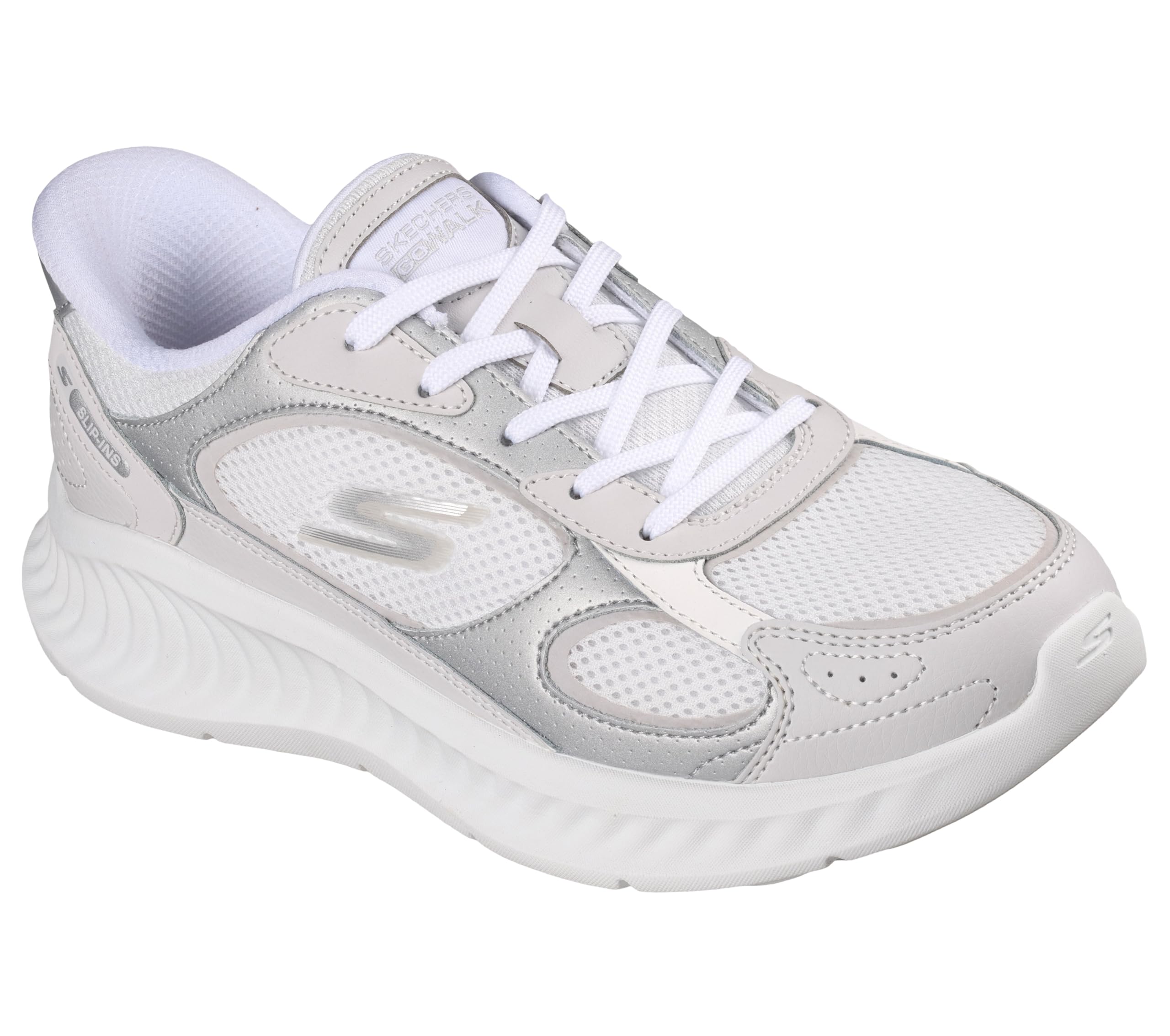 Skechers Slip-Ins Metallic Leather Overlay Lace Up Slip On Shoes for Women