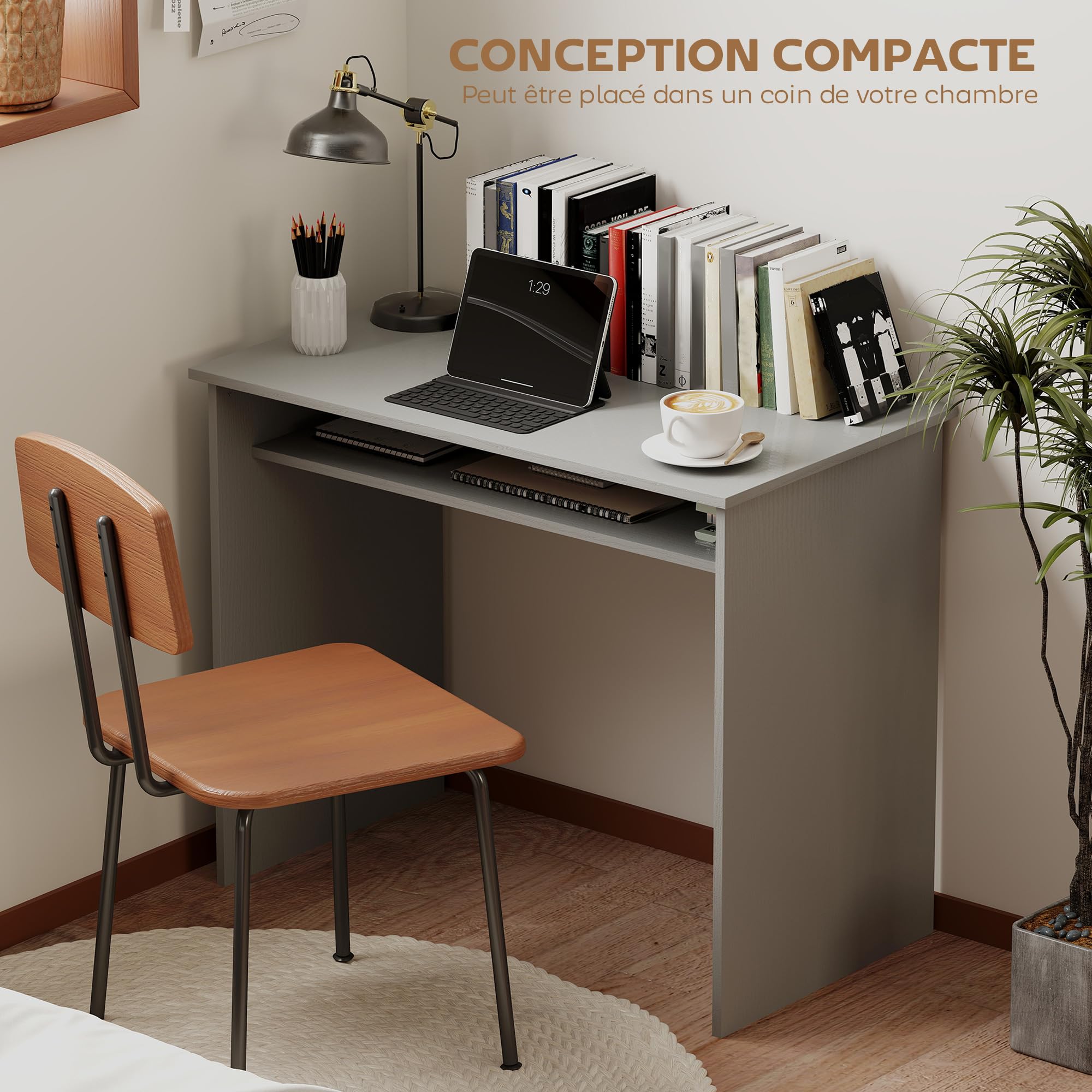 HOMCOM Scrivania moderna, tavolo ufficio, 90x50 cm, grigio