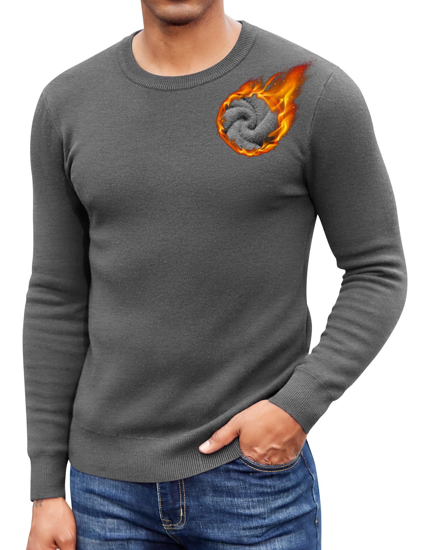 COOFANDY Herren Sweatshirts Gefütterte Winter Fleece Pullover Warm Sweater mit Rundhalsausschnitt
