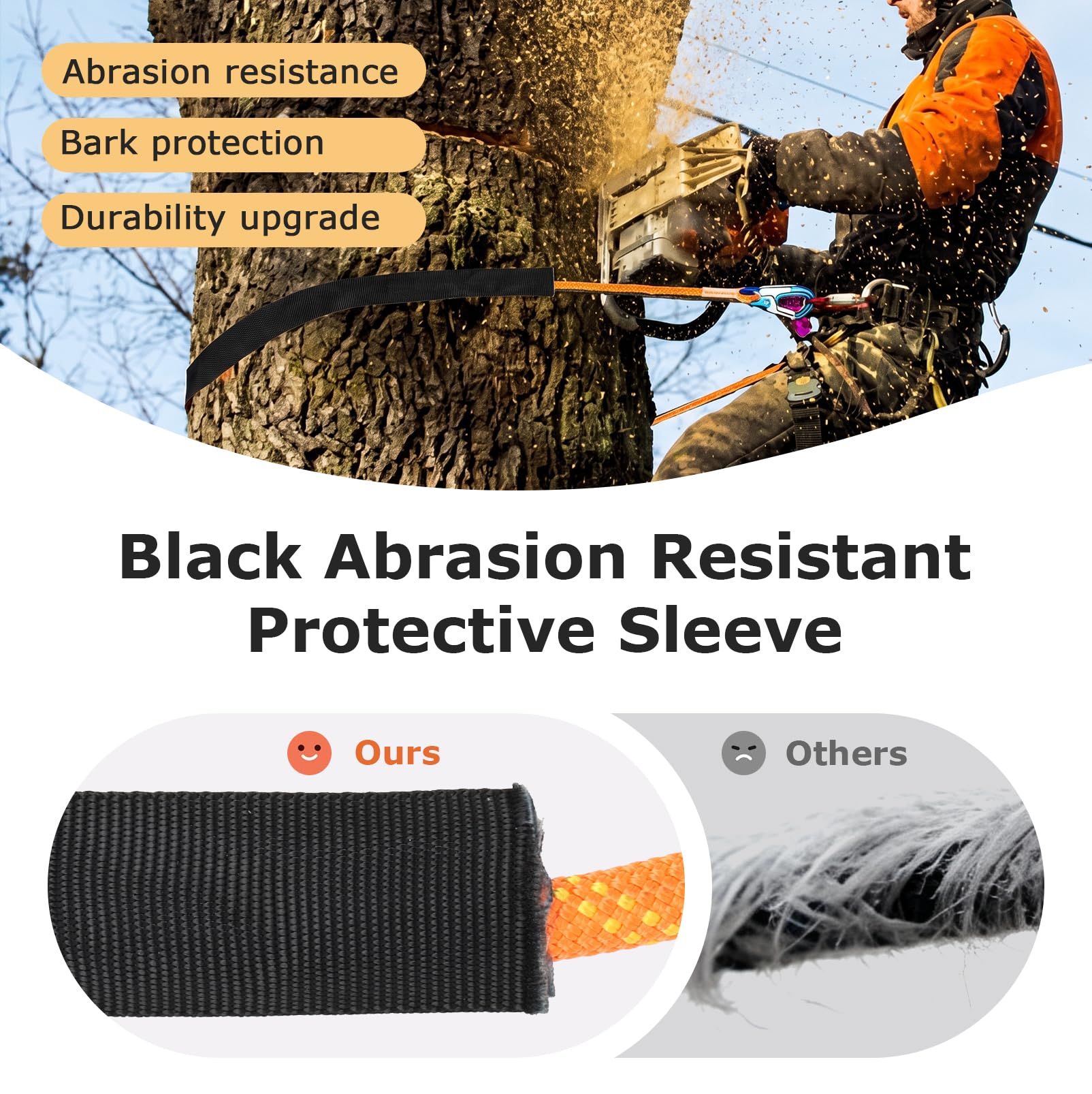 Kit Longe d’Élagage 3m 12mm, Longe de Positionnement Ajustable