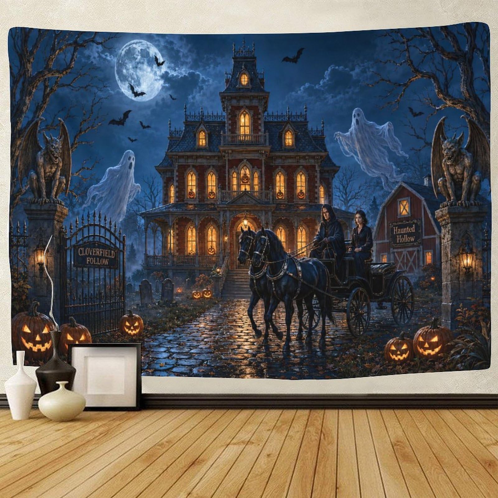 ASDFGHJKLZA Gothic Halloween Haunted House Wall Tapestry 3D Print Wall Art Decor Horror Tapestries Poster Home Decoration Living Room Dorm 100cmx150cm