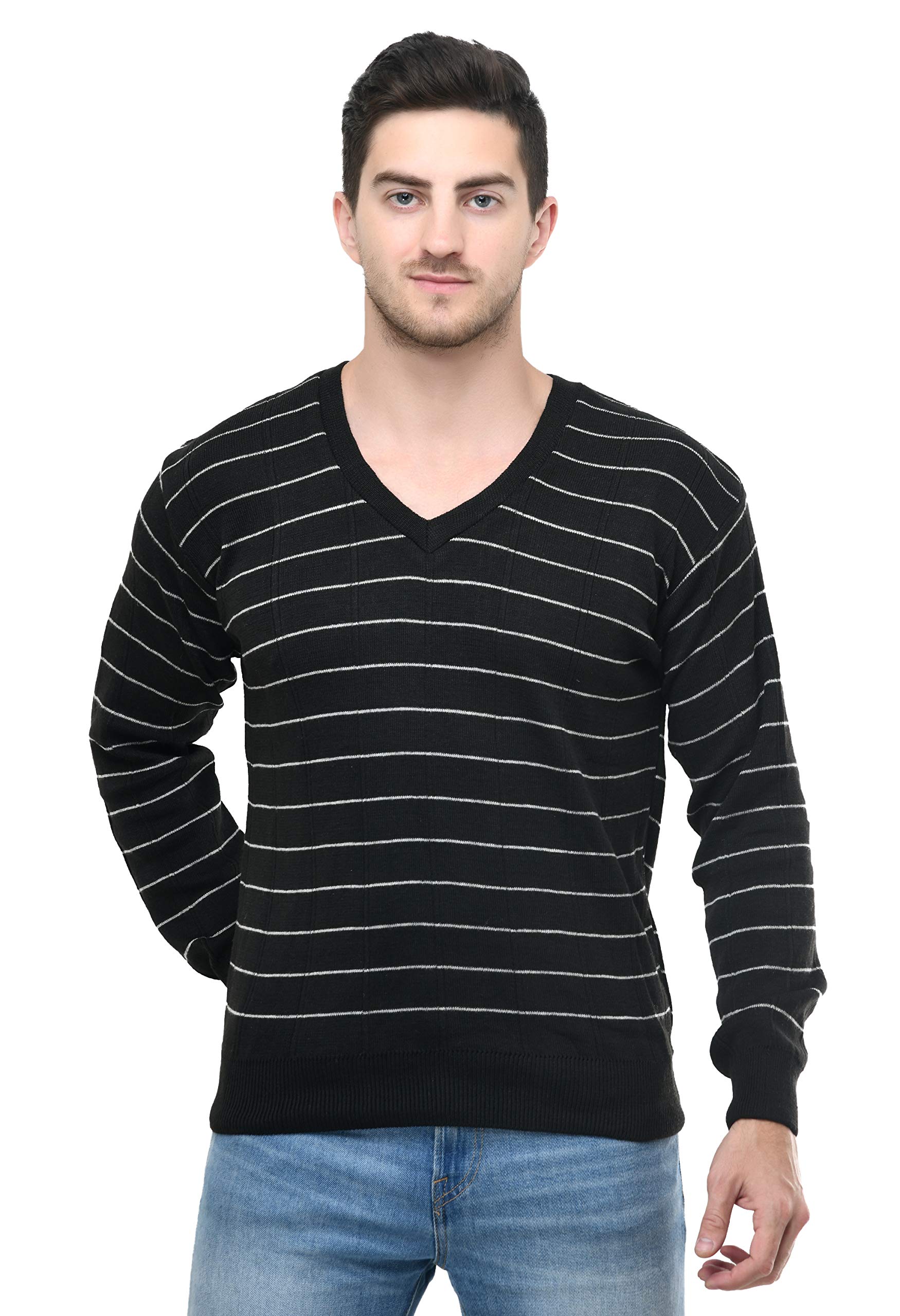 manra Men Pullover Plain Line V-neck Full Sleeve Sweater-picture-45
