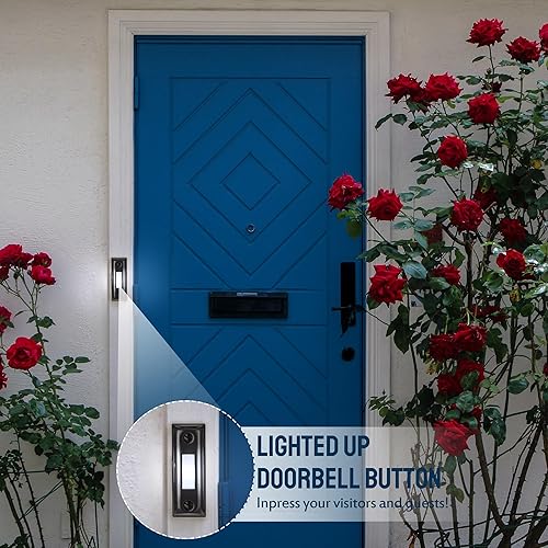 Miniatura 5 de Dreyoo Paquete de 1 botón de metal para timbre de puerta, timbre de puerta de metal resistente, botón con cable iluminado LED, timbre de puerta
