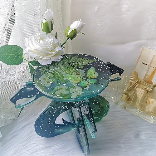 Miniatura 5 de FUNSHOWCASE Witchy - Taburete de mesa de altar de resina epoxi, molde de silicona para fundición, paquete de 2 unidades, luna creciente, serpiente