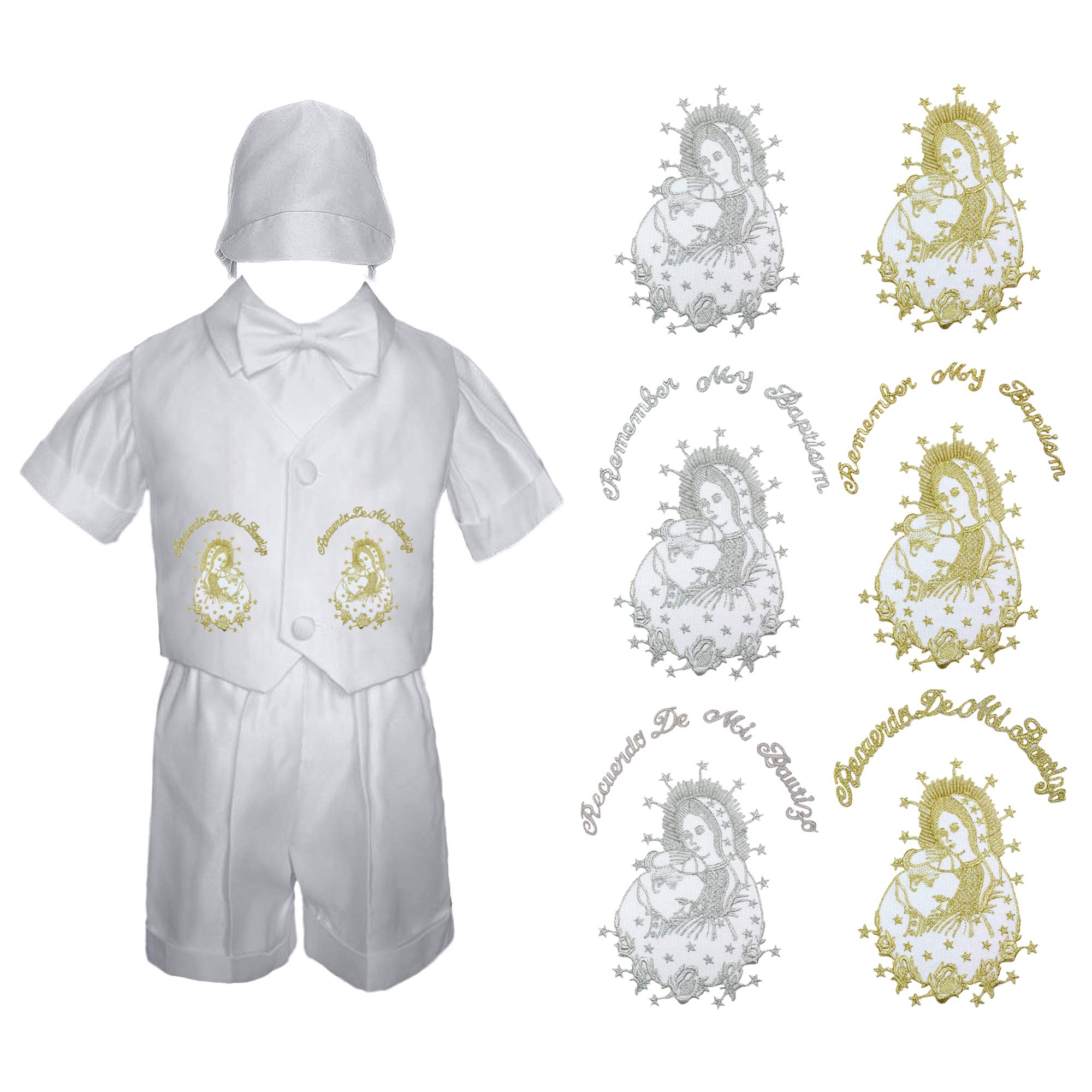 MILLTEX 4 PC Baby Boys Christening Baptism Communion Shorts Set Gold or Sliver Embroidery Mary & Pope SM-4T (XL (18-24 Months Old), Gold Mary & Pope - English)
