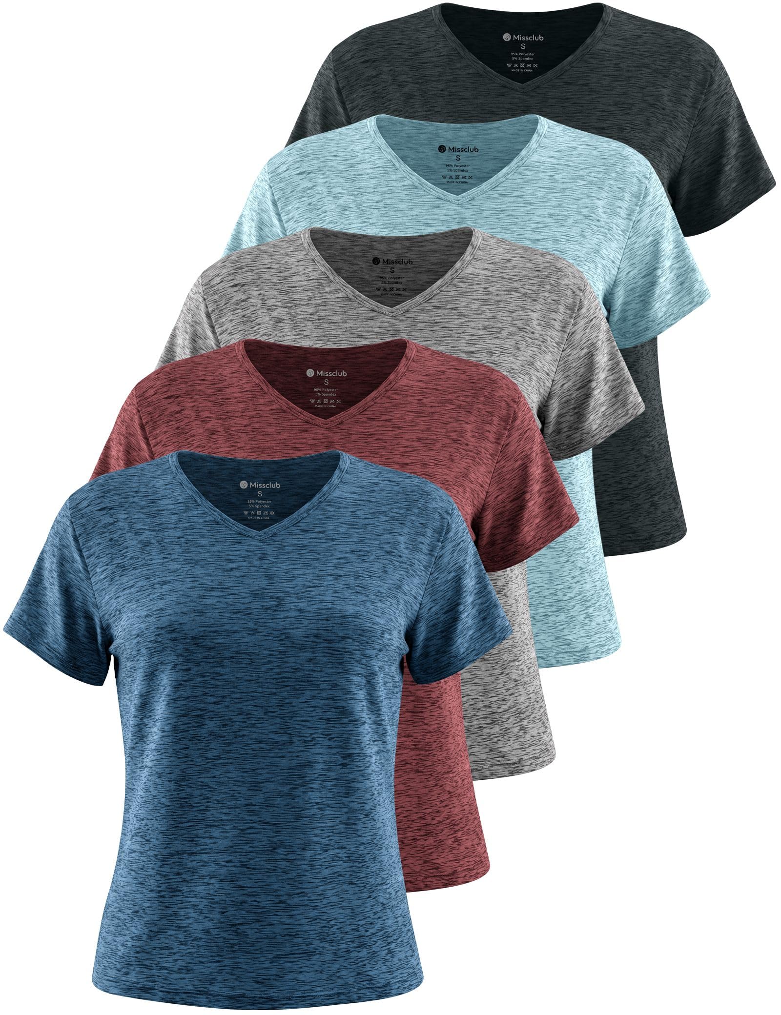 Workout Tops for Women 5 Pack UPF 50+ Quick Dry Short Sleeve V Neck Womens Athletic Tees Yoga T Shirts — view 10
