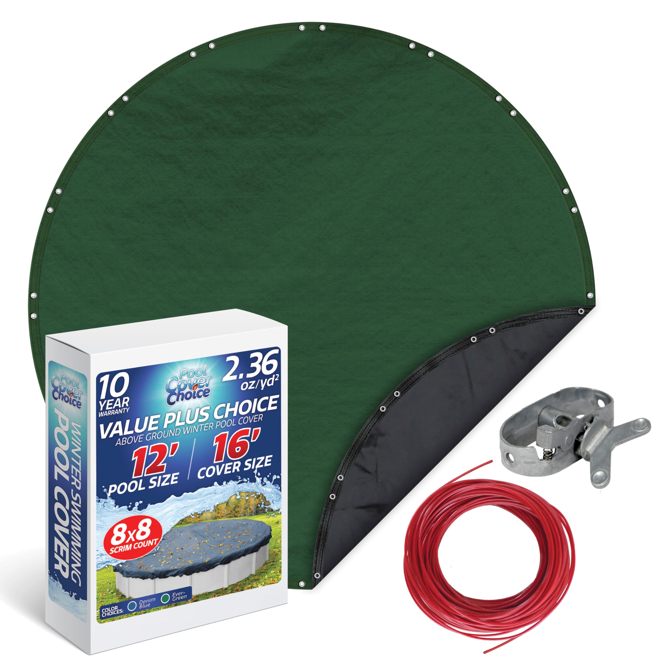 Winter Swimming Pool Cover for 12 ft Aboveground Round Pool Size, Value Plus Choice Series, Solid Material, Color - Evergreen, Pool Cover Choice 3212-