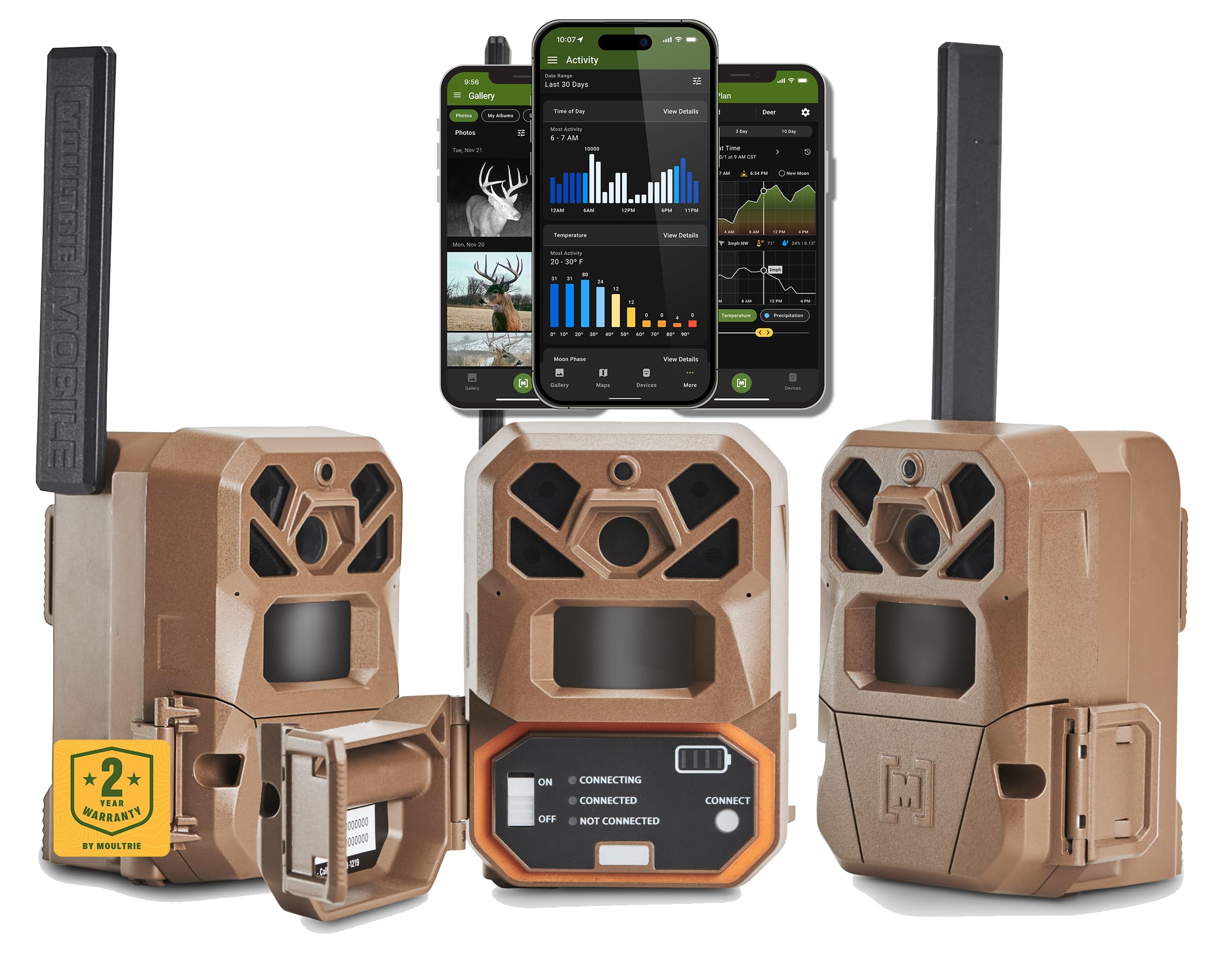 Moultrie Edge 2 Cellular Trail Camera - 3 Pack - Auto Connect Nationwide 4G LTE - On Demand 36MP Photo - 1080P Video with HD Audio - 100 Ft Detection Range - Low Glow Flash