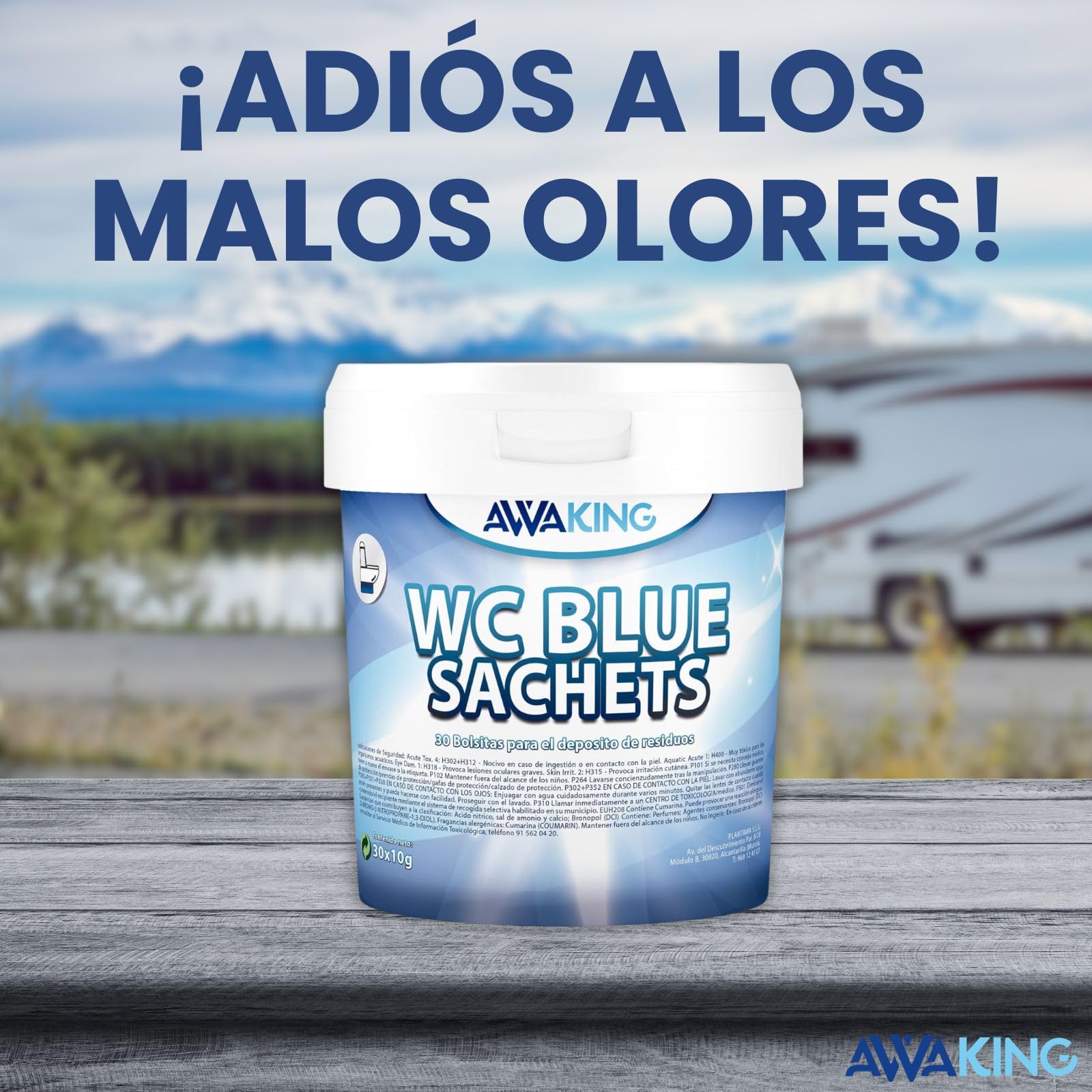 AWAKING Pastillas WC Quimico Autocaravana Blue Sachets 30ud | Limpia y Desodoriza. Fórmula Concentrada y Aroma Fresco Depósito Aguas Negras de Caravana, Limpieza profunda, Camper, Descompone Residuos.